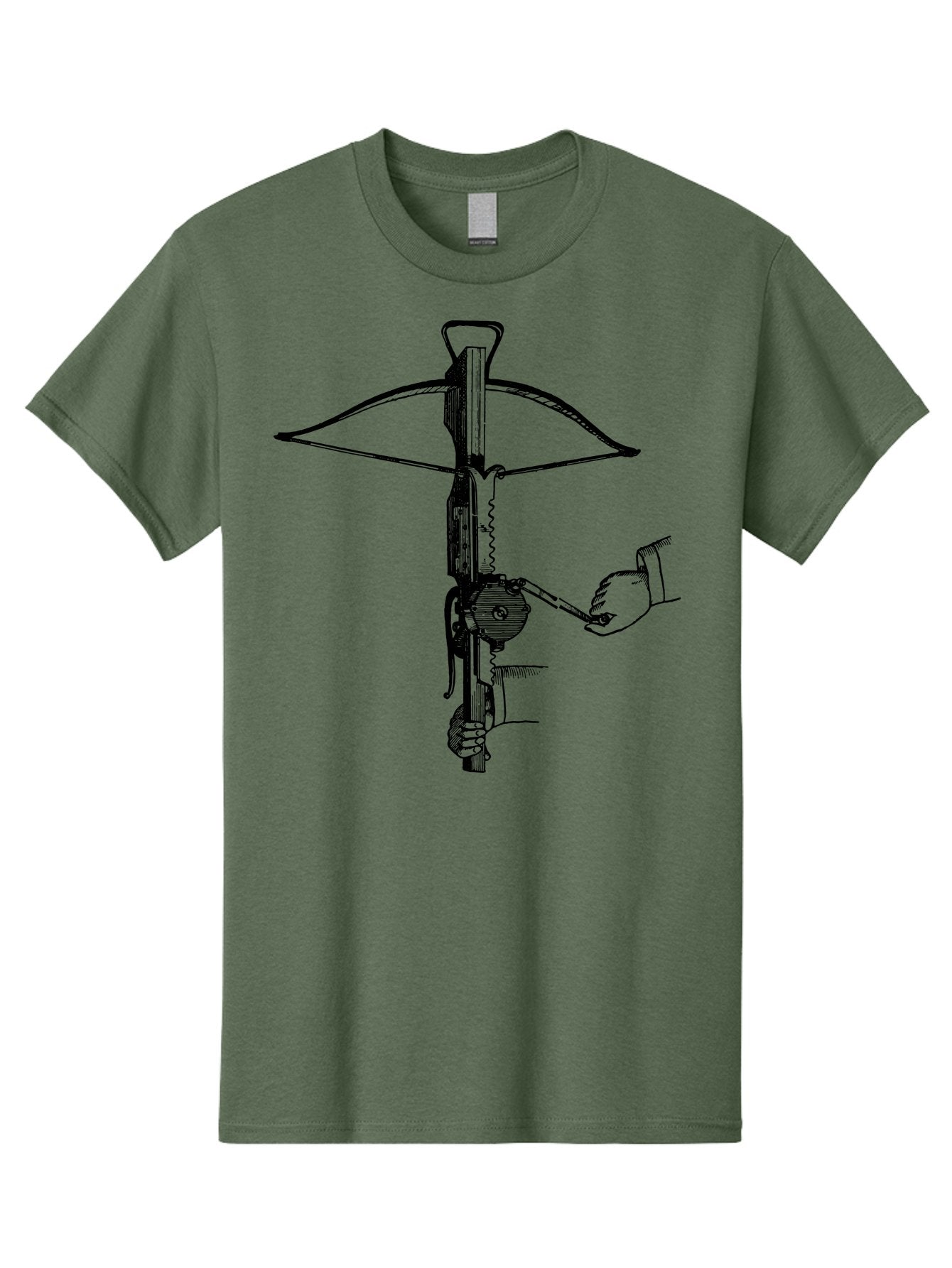 Crossbow-1 Men'S Graphic Tee, 100% Cotton, Comfortable Casual Summer Wear, Machine Washable, Hand Holding Crossbow Crank, Medieval Weaponry, Historical Illustration, Mechanical Device, Projectile Launcher, Medieval Warfare, Ancient Combat Aad527 3