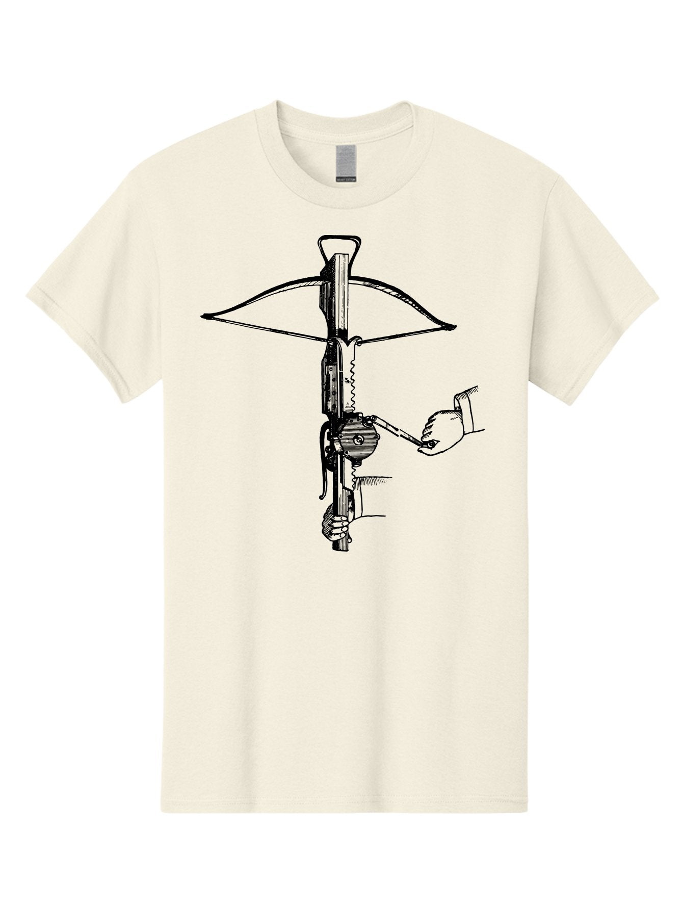 Crossbow-1 Men'S Graphic Tee, 100% Cotton, Comfortable Casual Summer Wear, Machine Washable, Hand Holding Crossbow Crank, Medieval Weaponry, Historical Illustration, Mechanical Device, Projectile Launcher, Medieval Warfare, Ancient Combat Aad527 8