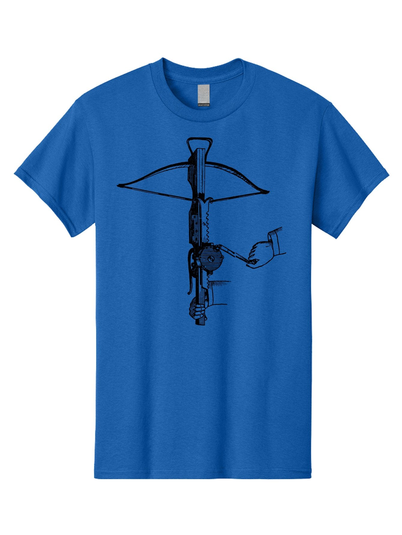 Crossbow-1 Men'S Graphic Tee, 100% Cotton, Comfortable Casual Summer Wear, Machine Washable, Hand Holding Crossbow Crank, Medieval Weaponry, Historical Illustration, Mechanical Device, Projectile Launcher, Medieval Warfare, Ancient Combat Aad527 10