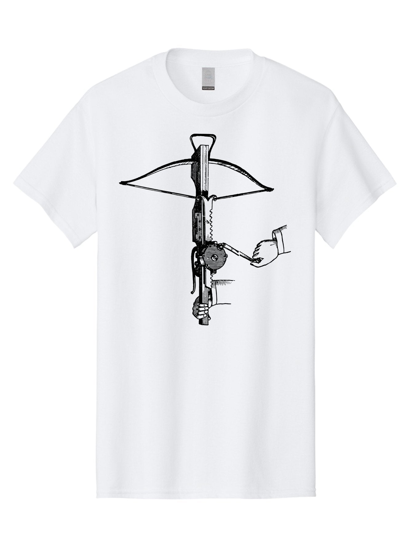 Crossbow-1 Men'S Graphic Tee, 100% Cotton, Comfortable Casual Summer Wear, Machine Washable, Hand Holding Crossbow Crank, Medieval Weaponry, Historical Illustration, Mechanical Device, Projectile Launcher, Medieval Warfare, Ancient Combat Aad527 13