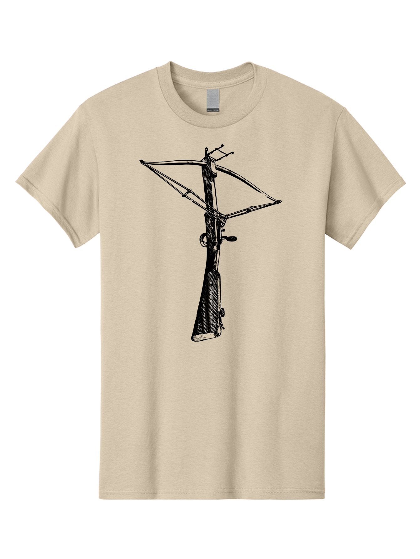 Crossbow Men'S Graphic Tee, 100% Cotton, Comfortable Casual Summer Wear, Machine Washable, Crossbow Illustration, Medieval Weapon, Historical Reenactment, Archery Equipment, Tactical Gear, Close-Up View, Detailed Drawing, Aad529 5