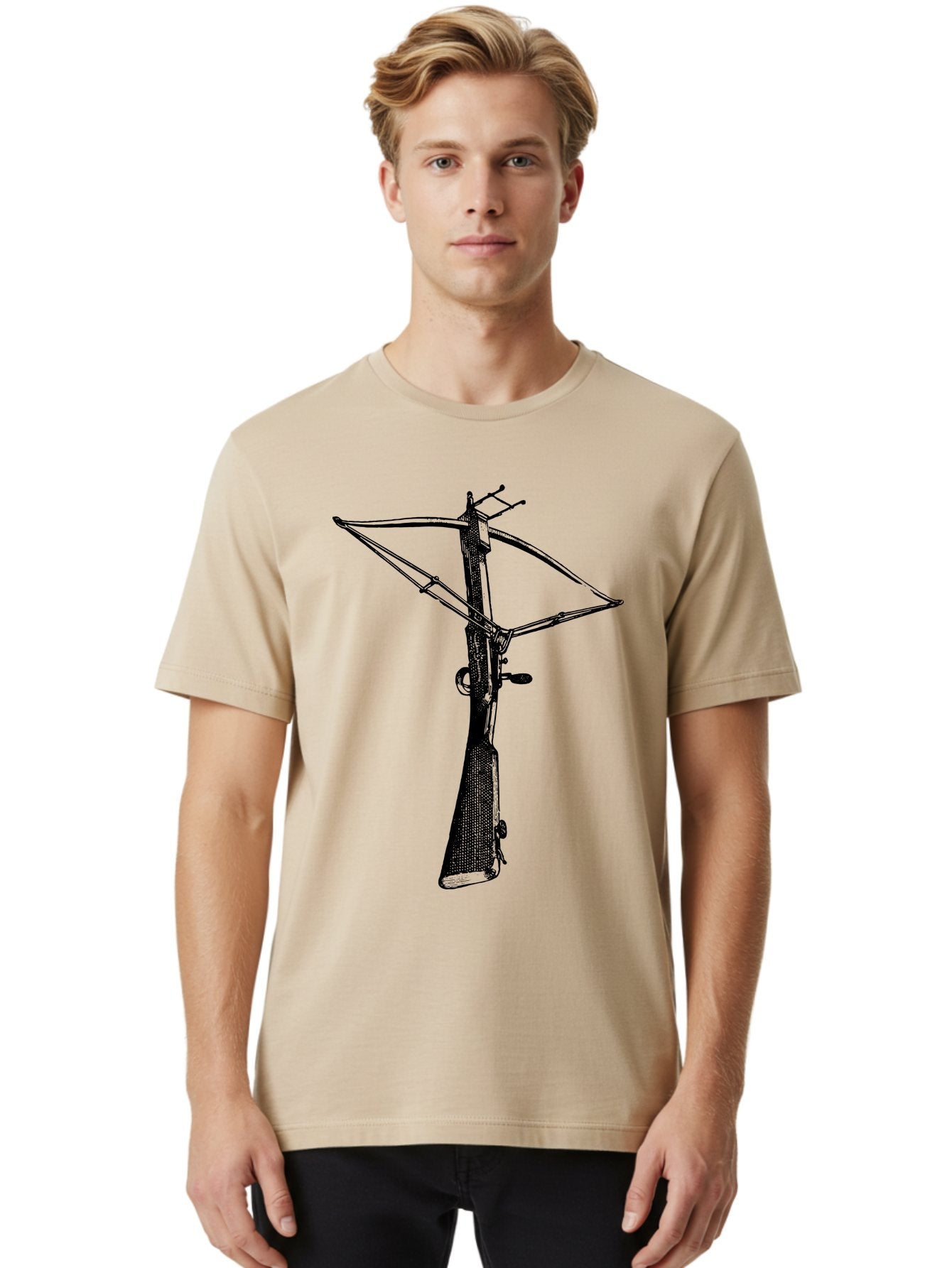 Crossbow Men'S Graphic Tee, 100% Cotton, Comfortable Casual Summer Wear, Machine Washable, Crossbow Illustration, Medieval Weapon, Historical Reenactment, Archery Equipment, Tactical Gear, Close-Up View, Detailed Drawing, Aad529 23