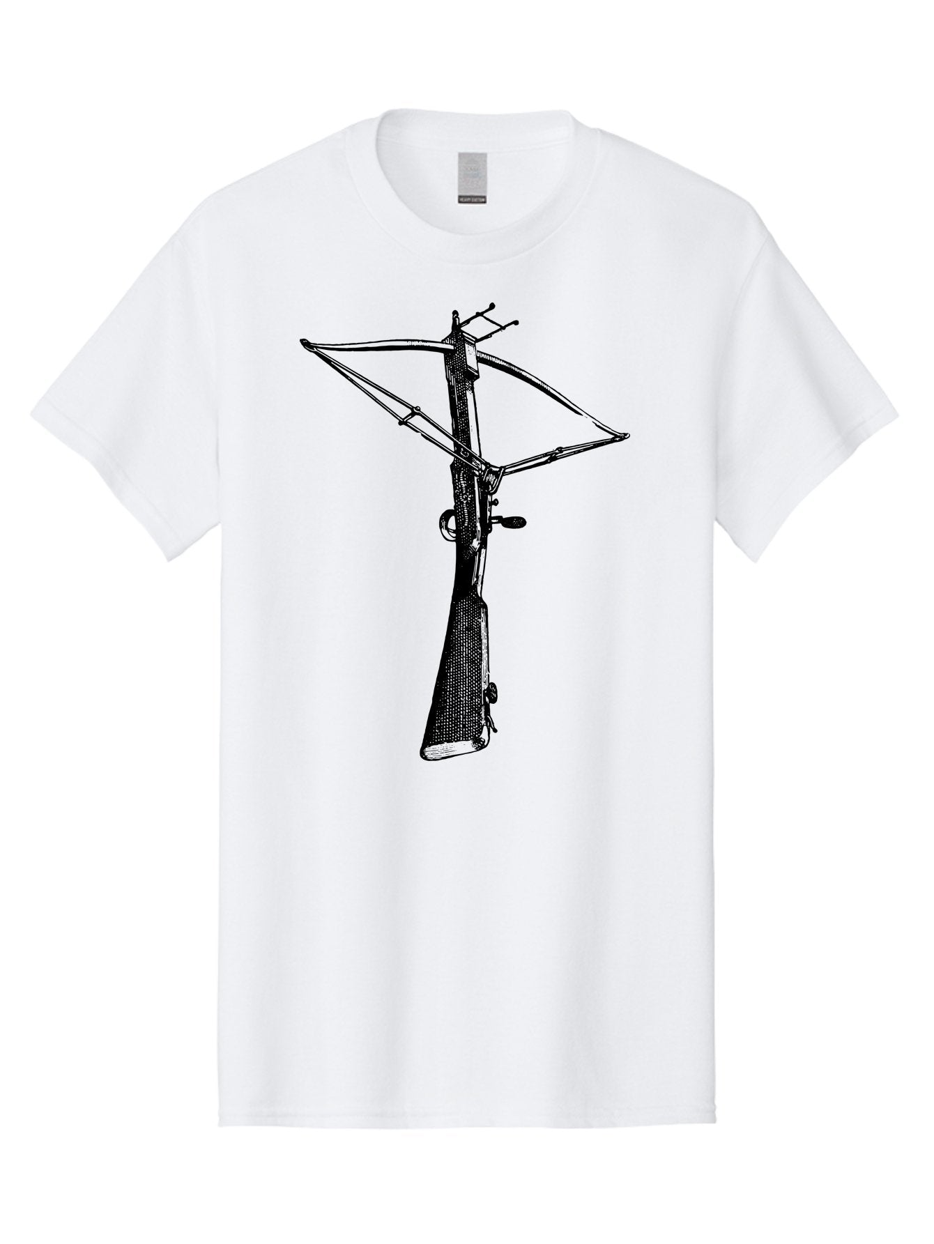 Crossbow Men'S Graphic Tee, 100% Cotton, Comfortable Casual Summer Wear, Machine Washable, Crossbow Illustration, Medieval Weapon, Historical Reenactment, Archery Equipment, Tactical Gear, Close-Up View, Detailed Drawing, Aad529 8