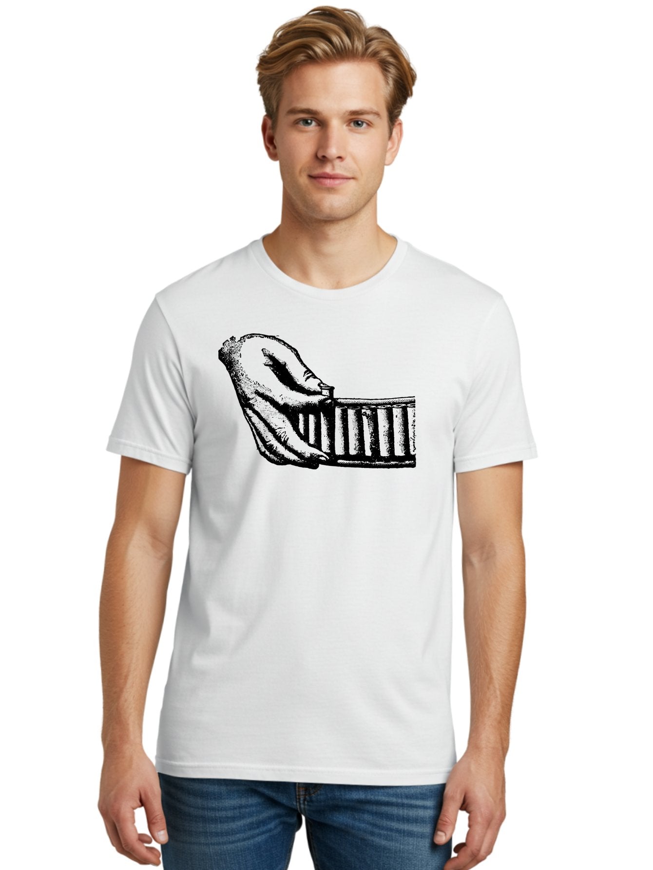 Hand-And-Comb Men'S Graphic Tee, 100% Cotton, Comfortable Casual Summer Wear, Machine Washable, Hand Holding A Comb, Vintage Illustration, Unique Textures, Artistic Expression, Creative Styling, Retro Aesthetics, Close-Up Details Aad537 16