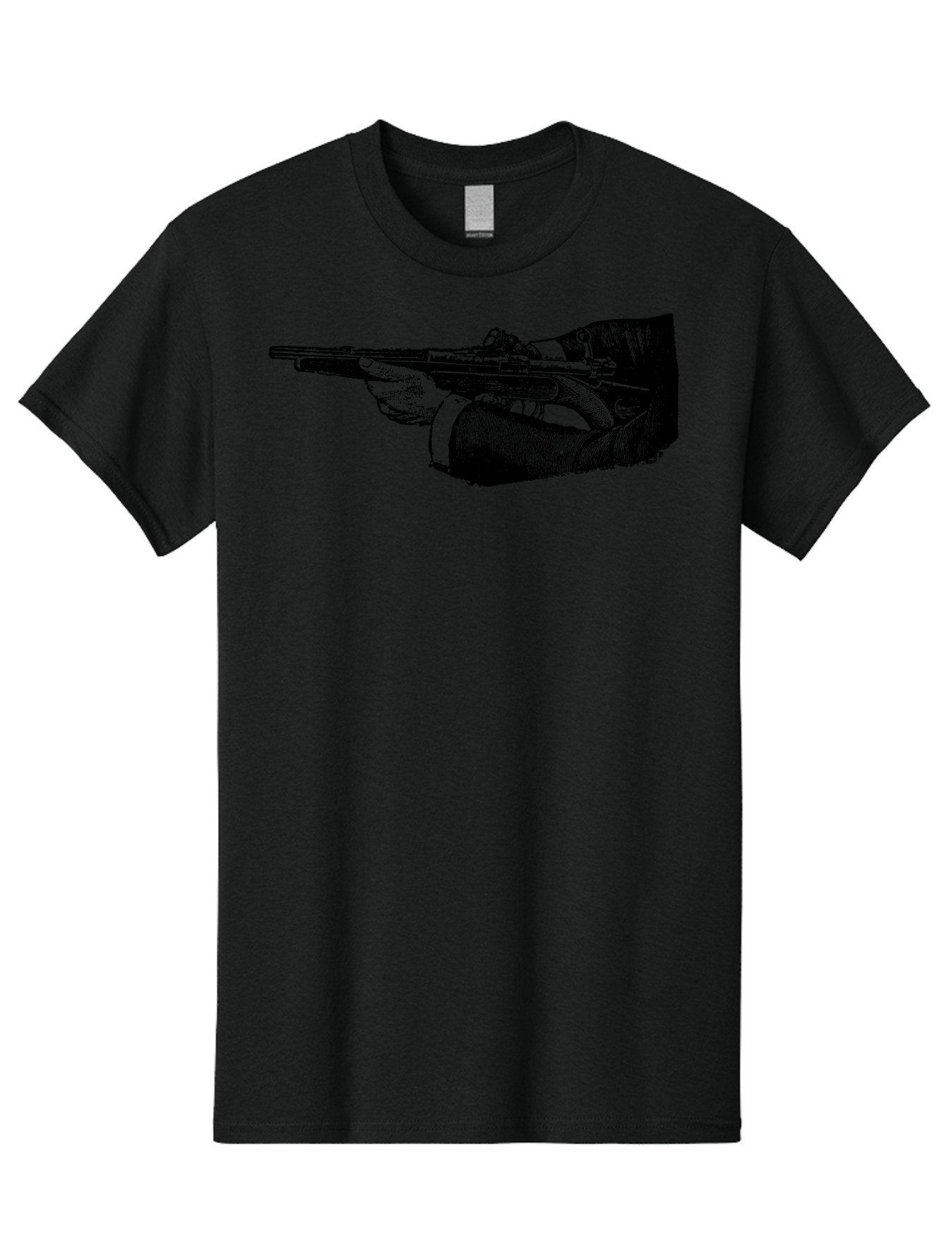 Hand-Holding-Rifle Men'S Graphic Tee, 100% Cotton, Comfortable Casual Summer Wear, Machine Washable, Rifle In Hand, Gun Illustration, Vintage Art, Firearm Graphic, Black And White, Shooter Illustration, Handgun Artwork Aad538 15