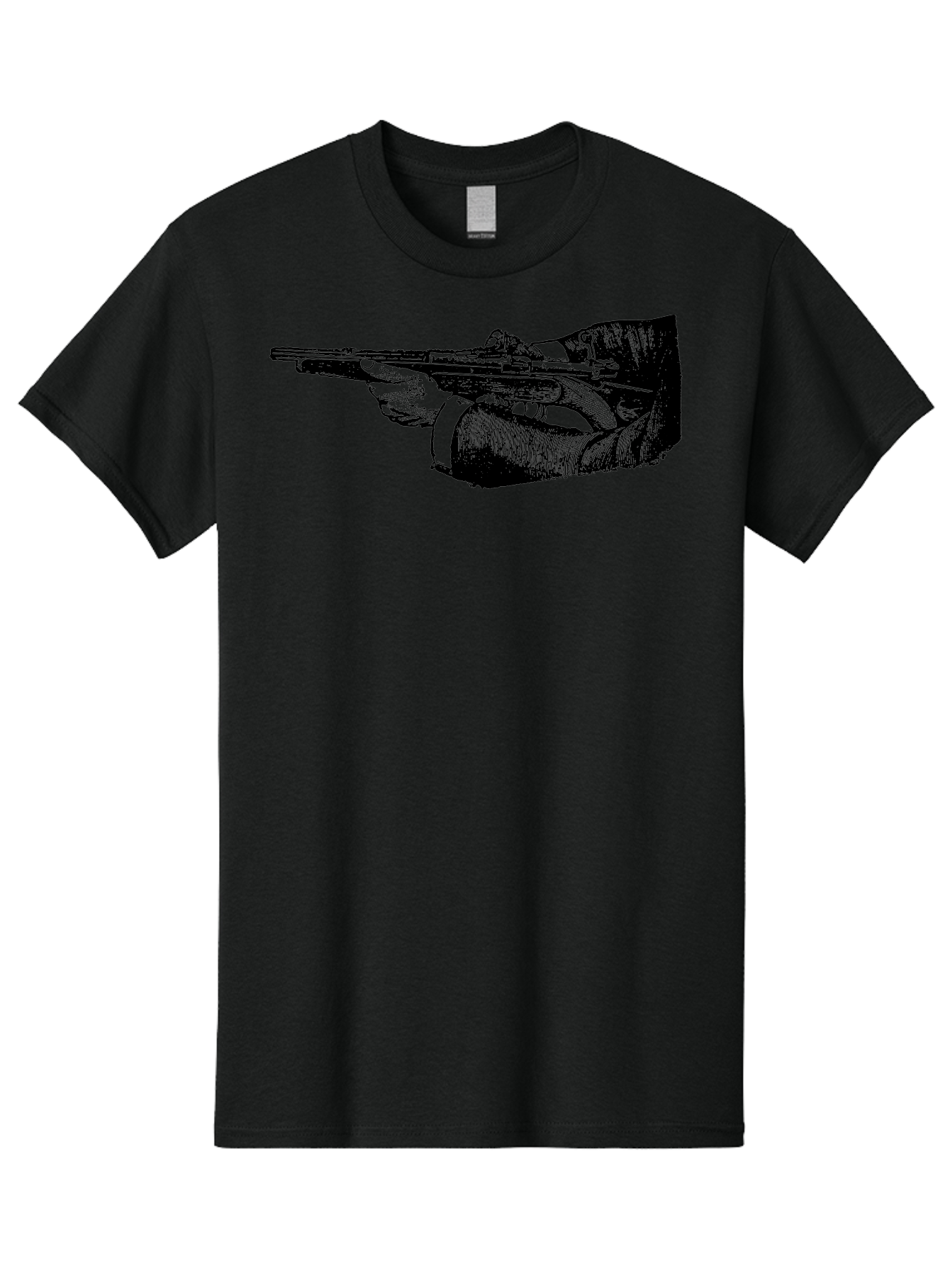Hand-Holding-Rifle Men'S Graphic Tee, 100% Cotton, Comfortable Casual Summer Wear, Machine Washable, Rifle In Hand, Gun Illustration, Vintage Art, Firearm Graphic, Black And White, Shooter Illustration, Handgun Artwork Aad538