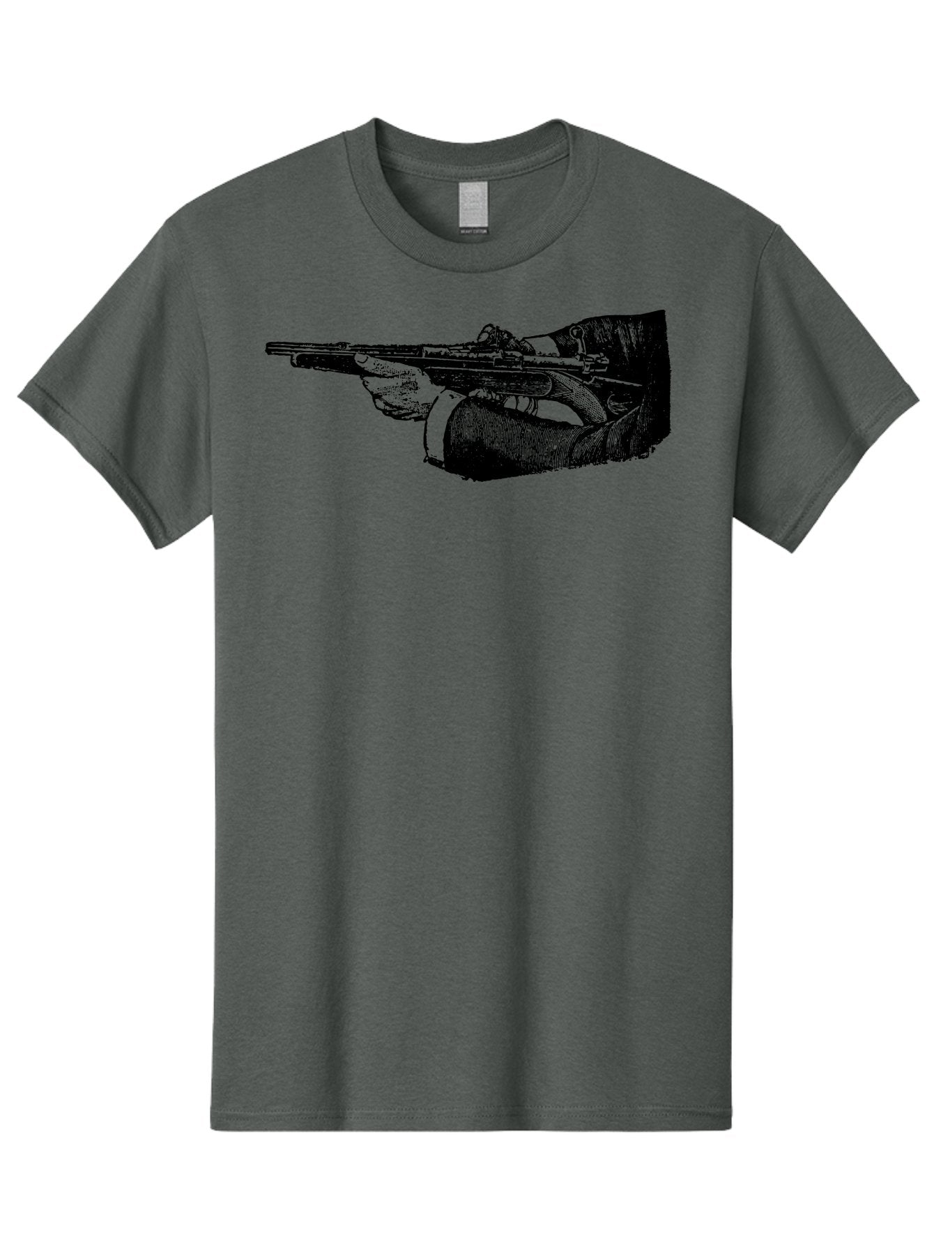 Hand-Holding-Rifle Men'S Graphic Tee, 100% Cotton, Comfortable Casual Summer Wear, Machine Washable, Rifle In Hand, Gun Illustration, Vintage Art, Firearm Graphic, Black And White, Shooter Illustration, Handgun Artwork Aad538 6