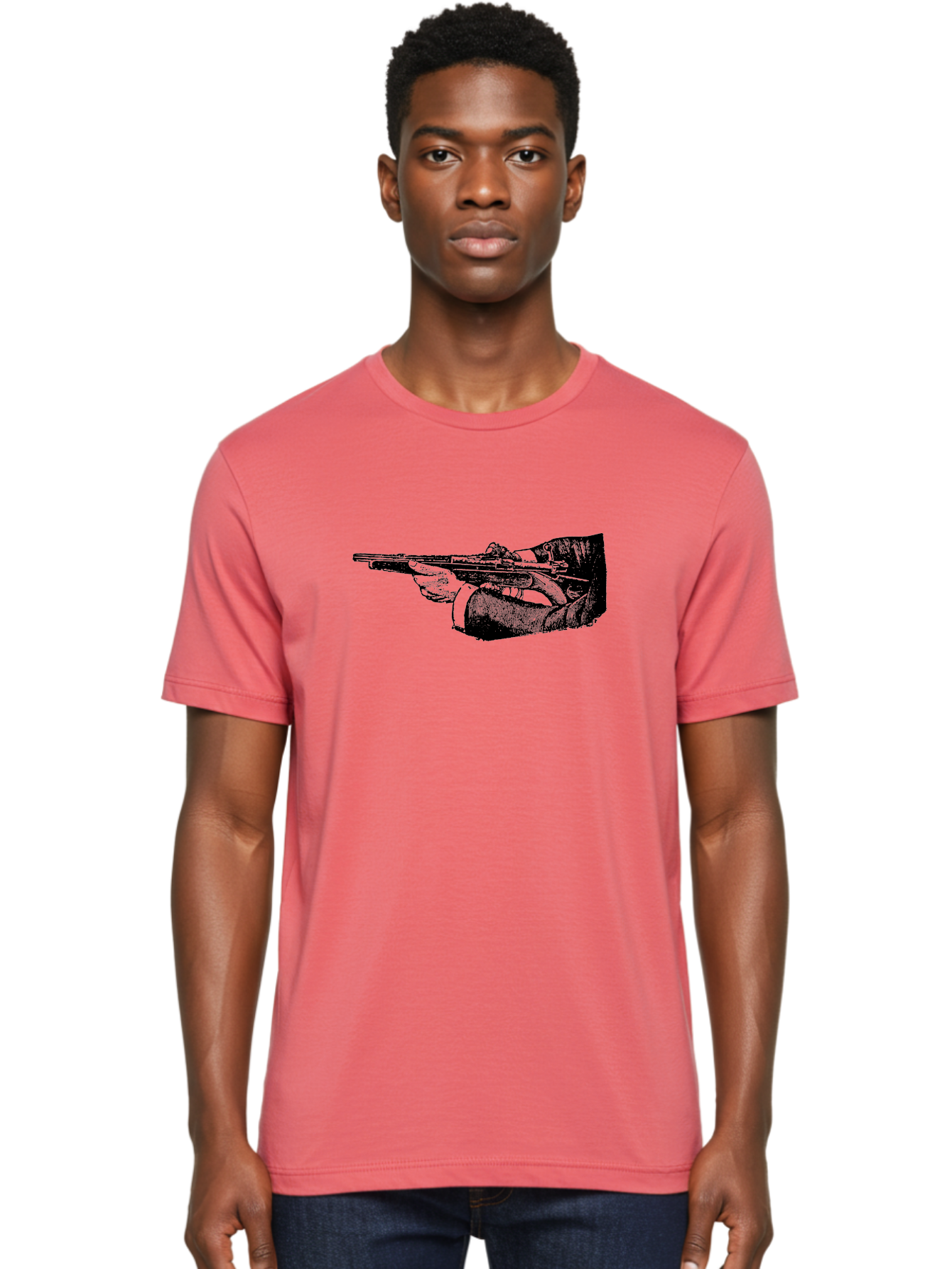 Hand-Holding-Rifle Men'S Graphic Tee, 100% Cotton, Comfortable Casual Summer Wear, Machine Washable, Rifle In Hand, Gun Illustration, Vintage Art, Firearm Graphic, Black And White, Shooter Illustration, Handgun Artwork Aad538 10