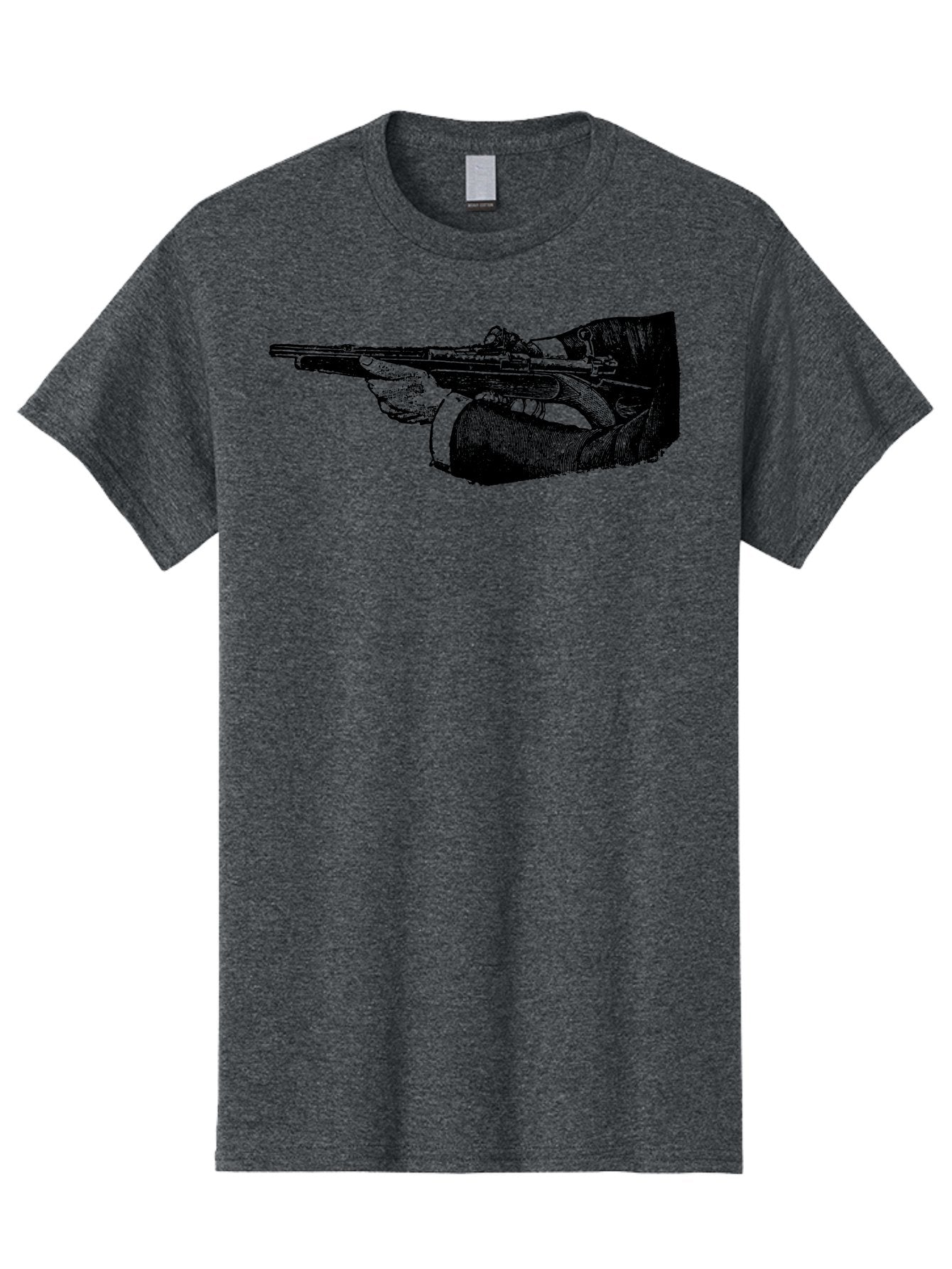 Hand-Holding-Rifle Men'S Graphic Tee, 100% Cotton, Comfortable Casual Summer Wear, Machine Washable, Rifle In Hand, Gun Illustration, Vintage Art, Firearm Graphic, Black And White, Shooter Illustration, Handgun Artwork Aad538 11