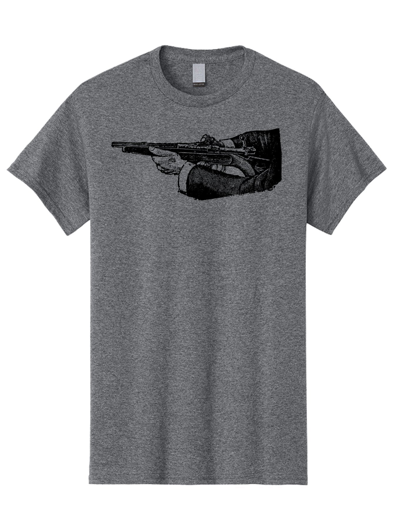 Hand-Holding-Rifle Men'S Graphic Tee, 100% Cotton, Comfortable Casual Summer Wear, Machine Washable, Rifle In Hand, Gun Illustration, Vintage Art, Firearm Graphic, Black And White, Shooter Illustration, Handgun Artwork Aad538 12