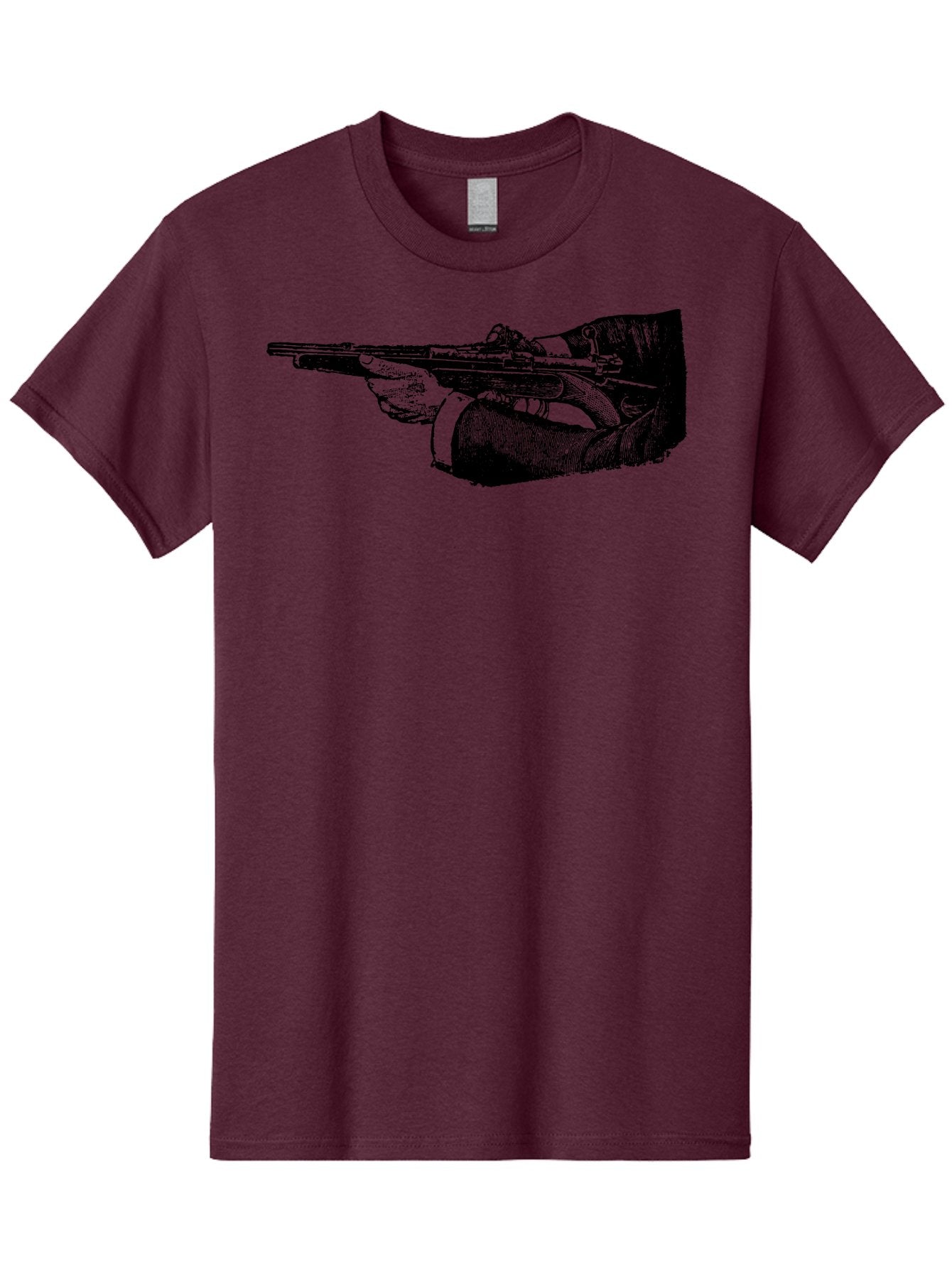 Hand-Holding-Rifle Men'S Graphic Tee, 100% Cotton, Comfortable Casual Summer Wear, Machine Washable, Rifle In Hand, Gun Illustration, Vintage Art, Firearm Graphic, Black And White, Shooter Illustration, Handgun Artwork Aad538 3