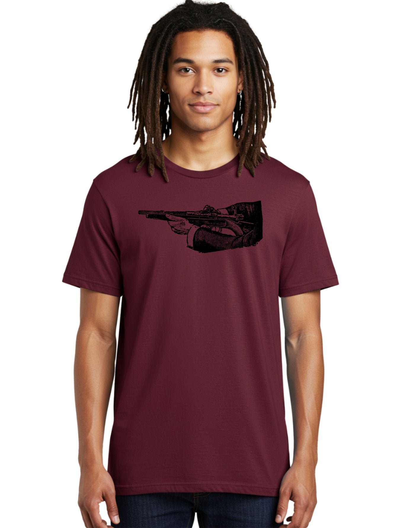 Hand-Holding-Rifle Men'S Graphic Tee, 100% Cotton, Comfortable Casual Summer Wear, Machine Washable, Rifle In Hand, Gun Illustration, Vintage Art, Firearm Graphic, Black And White, Shooter Illustration, Handgun Artwork Aad538 22