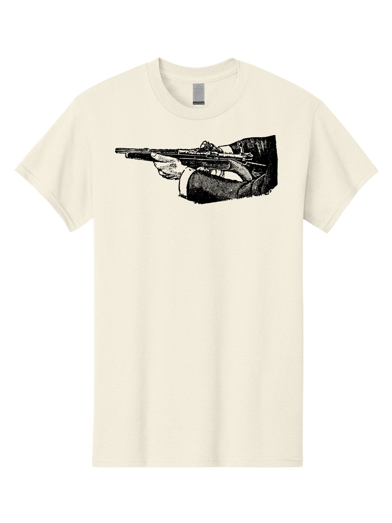 Hand-Holding-Rifle Men'S Graphic Tee, 100% Cotton, Comfortable Casual Summer Wear, Machine Washable, Rifle In Hand, Gun Illustration, Vintage Art, Firearm Graphic, Black And White, Shooter Illustration, Handgun Artwork Aad538 8