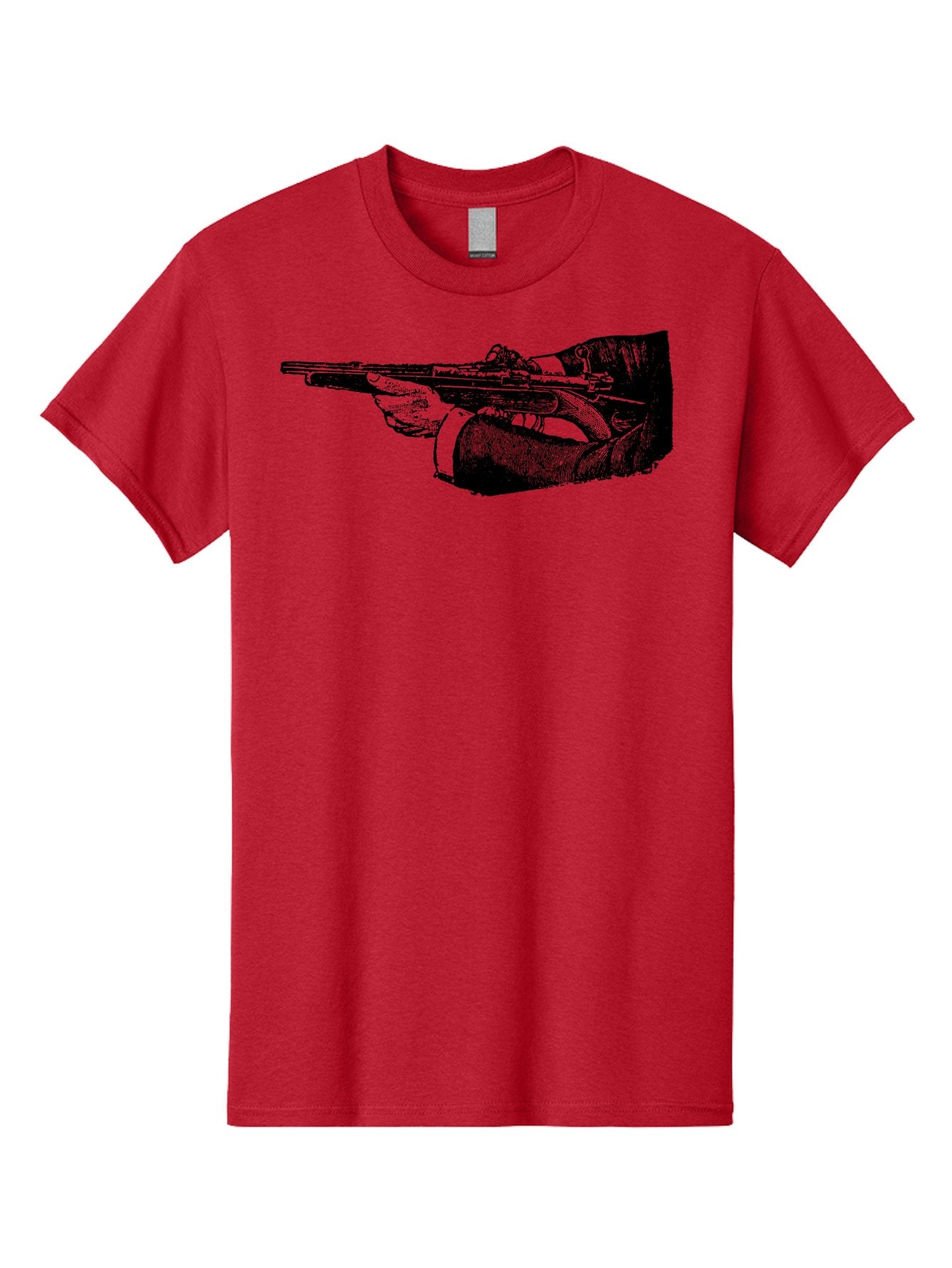 Hand-Holding-Rifle Men'S Graphic Tee, 100% Cotton, Comfortable Casual Summer Wear, Machine Washable, Rifle In Hand, Gun Illustration, Vintage Art, Firearm Graphic, Black And White, Shooter Illustration, Handgun Artwork Aad538 10