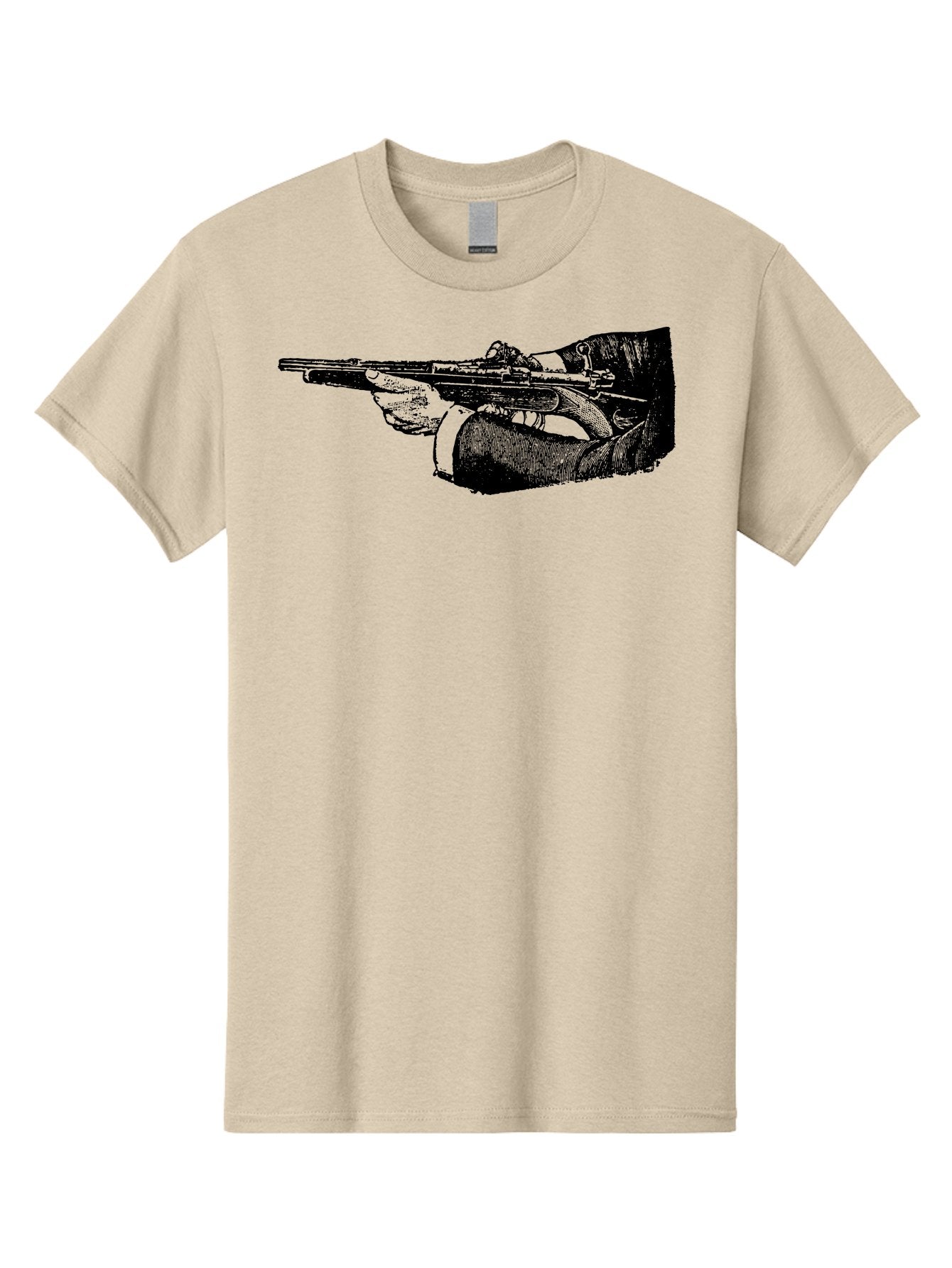 Hand-Holding-Rifle Men'S Graphic Tee, 100% Cotton, Comfortable Casual Summer Wear, Machine Washable, Rifle In Hand, Gun Illustration, Vintage Art, Firearm Graphic, Black And White, Shooter Illustration, Handgun Artwork Aad538 5