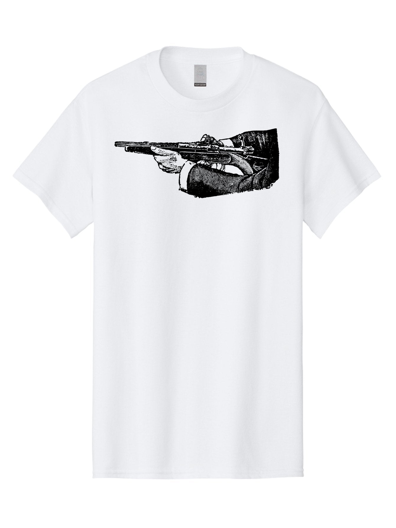 Hand-Holding-Rifle Men'S Graphic Tee, 100% Cotton, Comfortable Casual Summer Wear, Machine Washable, Rifle In Hand, Gun Illustration, Vintage Art, Firearm Graphic, Black And White, Shooter Illustration, Handgun Artwork Aad538