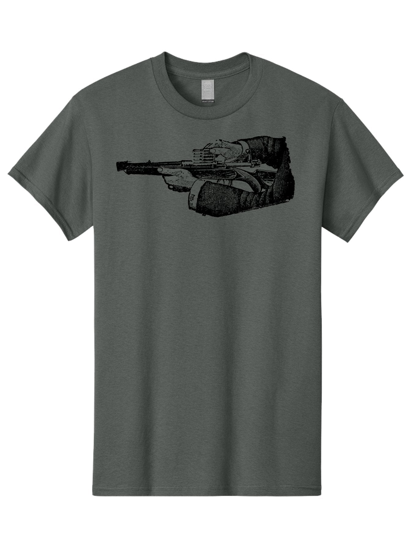 Hands-Holding-Gun Men'S Graphic Tee, 100% Cotton, Comfortable Casual Summer Wear, Machine Washable, Hand Holding Gun, Futuristic Firearm, Cyberpunk Aesthetic, Sci-Fi Weapon, Black And Green Illustration, Military Gear, Tactical Equipment Aad539 3