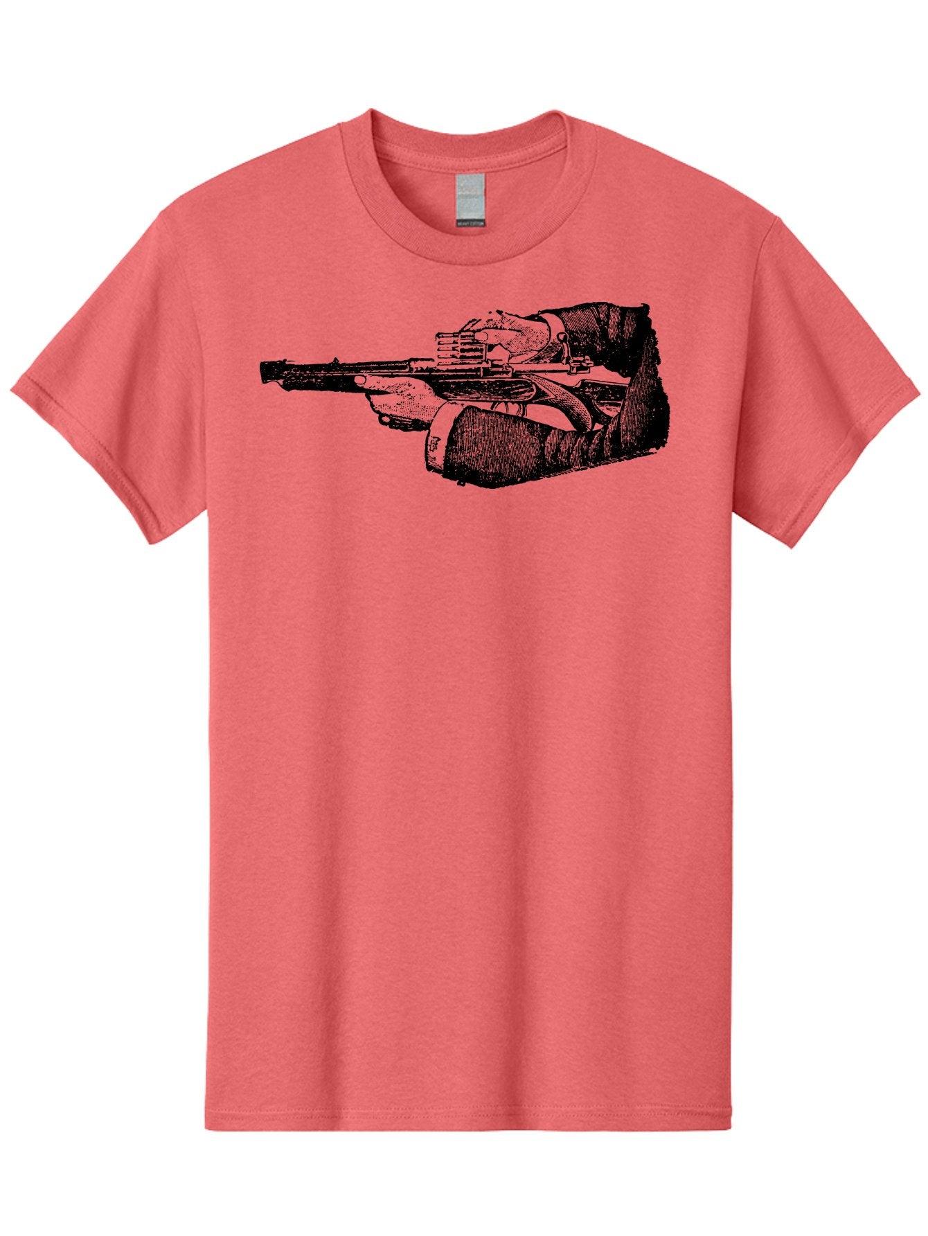 Hands-Holding-Gun Men'S Graphic Tee, 100% Cotton, Comfortable Casual Summer Wear, Machine Washable, Hand Holding Gun, Futuristic Firearm, Cyberpunk Aesthetic, Sci-Fi Weapon, Black And Green Illustration, Military Gear, Tactical Equipment Aad539 9