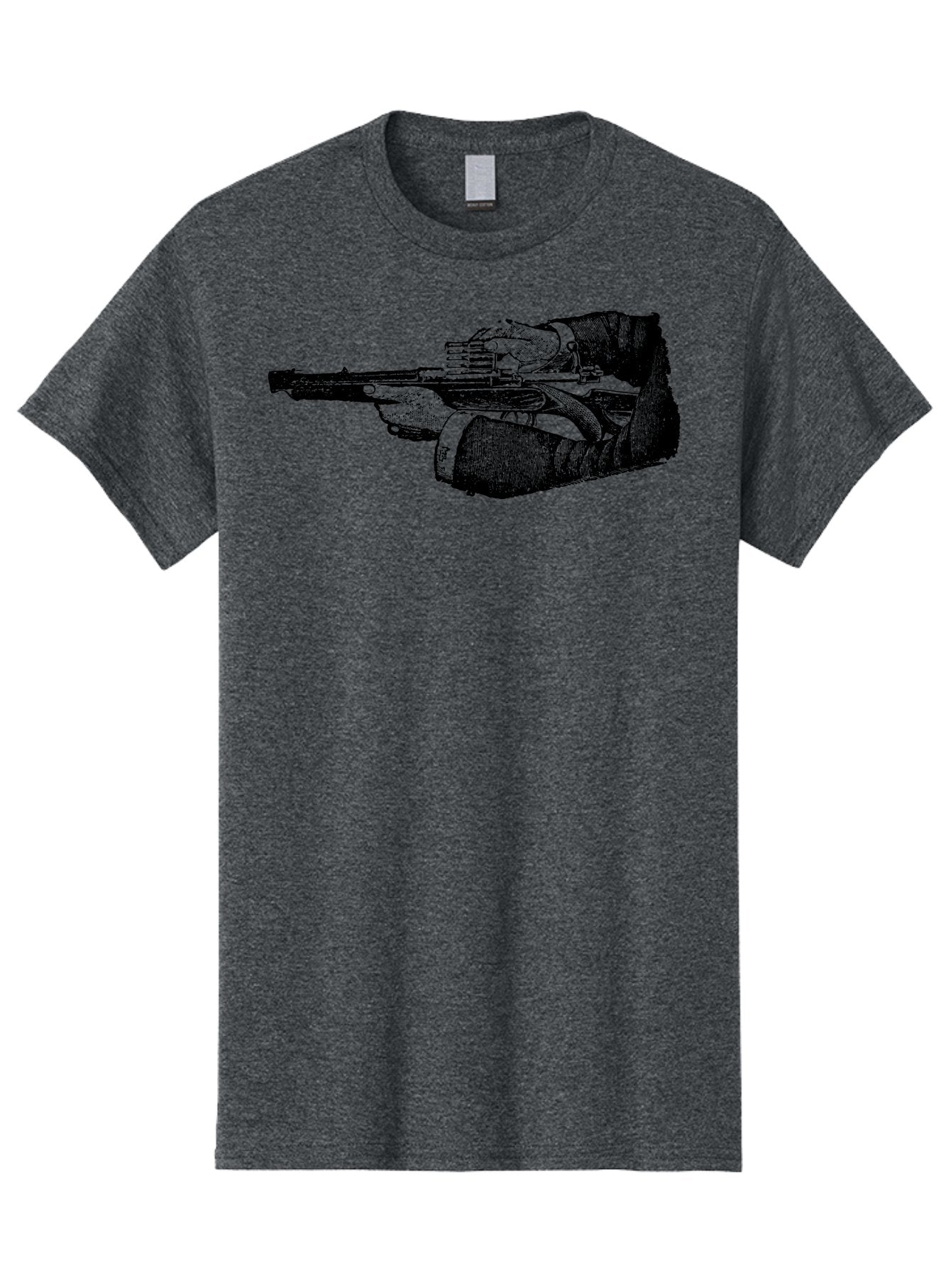 Hands-Holding-Gun Men'S Graphic Tee, 100% Cotton, Comfortable Casual Summer Wear, Machine Washable, Hand Holding Gun, Futuristic Firearm, Cyberpunk Aesthetic, Sci-Fi Weapon, Black And Green Illustration, Military Gear, Tactical Equipment Aad539 11