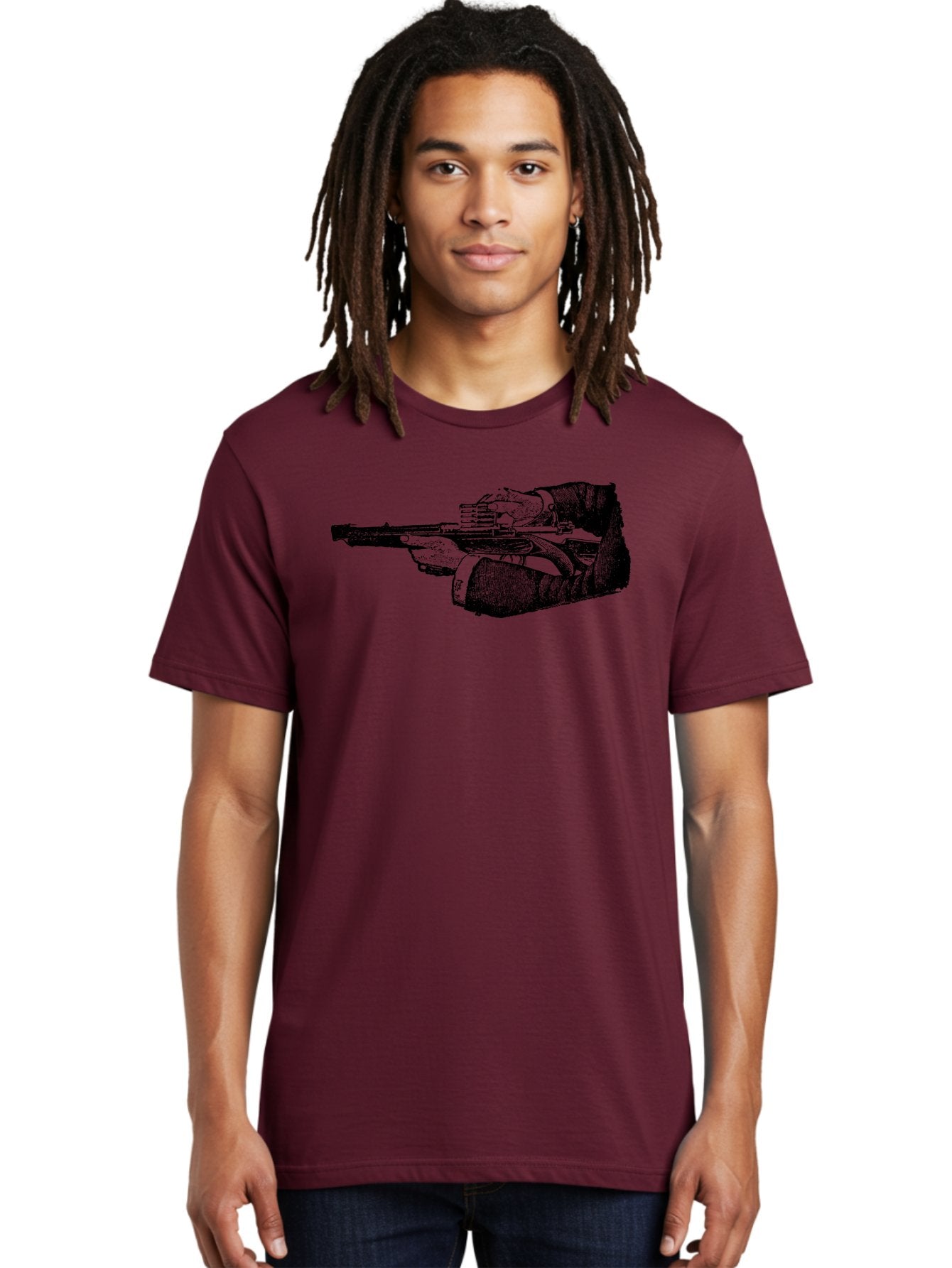 Hands-Holding-Gun Men'S Graphic Tee, 100% Cotton, Comfortable Casual Summer Wear, Machine Washable, Hand Holding Gun, Futuristic Firearm, Cyberpunk Aesthetic, Sci-Fi Weapon, Black And Green Illustration, Military Gear, Tactical Equipment Aad539 29