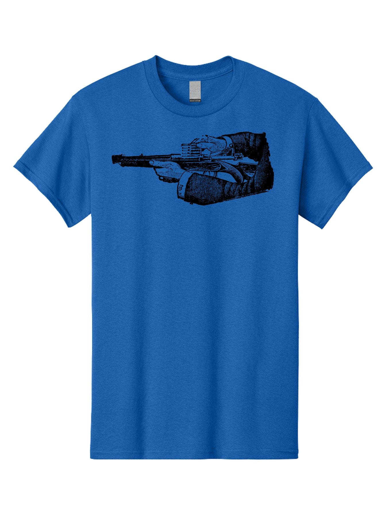 Hands-Holding-Gun Men'S Graphic Tee, 100% Cotton, Comfortable Casual Summer Wear, Machine Washable, Hand Holding Gun, Futuristic Firearm, Cyberpunk Aesthetic, Sci-Fi Weapon, Black And Green Illustration, Military Gear, Tactical Equipment Aad539 10