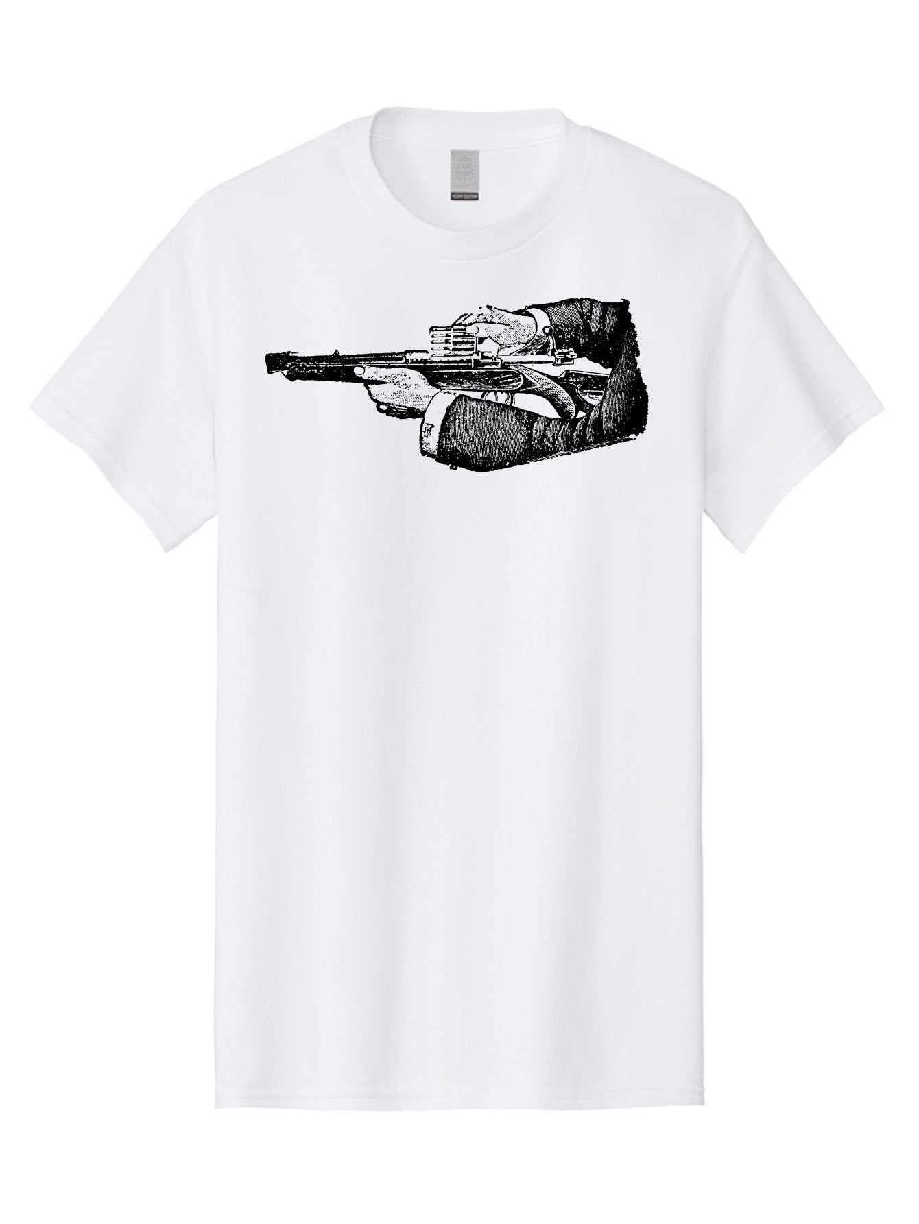 Hands-Holding-Gun Men'S Graphic Tee, 100% Cotton, Comfortable Casual Summer Wear, Machine Washable, Hand Holding Gun, Futuristic Firearm, Cyberpunk Aesthetic, Sci-Fi Weapon, Black And Green Illustration, Military Gear, Tactical Equipment Aad539 15