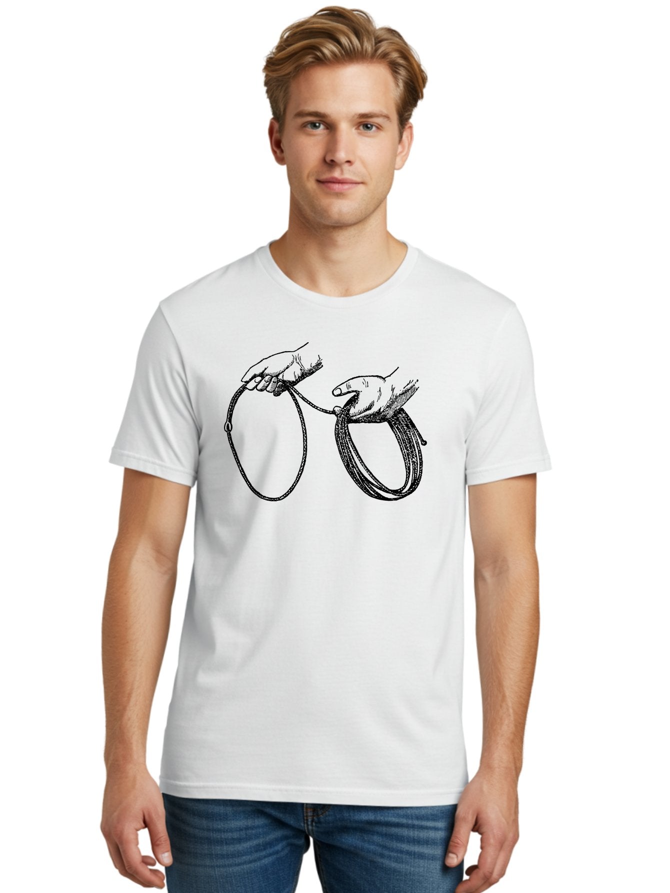 Hands-Holding-Rope Men'S Graphic Tee, 100% Cotton, Comfortable Casual Summer Wear, Machine Washable, Rope In Hands, Entwined Hands, Hand Gesture, Rope Manipulation, Illustration Art, Monochrome Design, Hand-Drawn Image Aad540 21