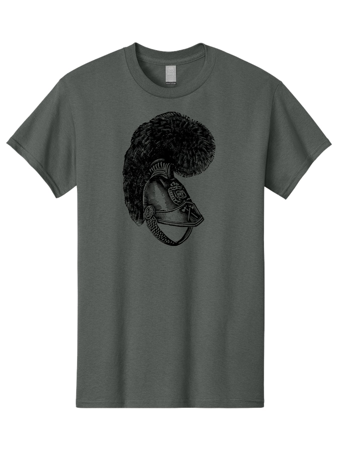 Helmet-With-Plume Men'S Graphic Tee, 100% Cotton, Comfortable Casual Summer Wear, Machine Washable, Medieval Knight Helmet, Metal Armor, Feathered Crest, Vintage Design, Warrior'S Gear, Historical Illustration, Ornate Details, Aad541 3