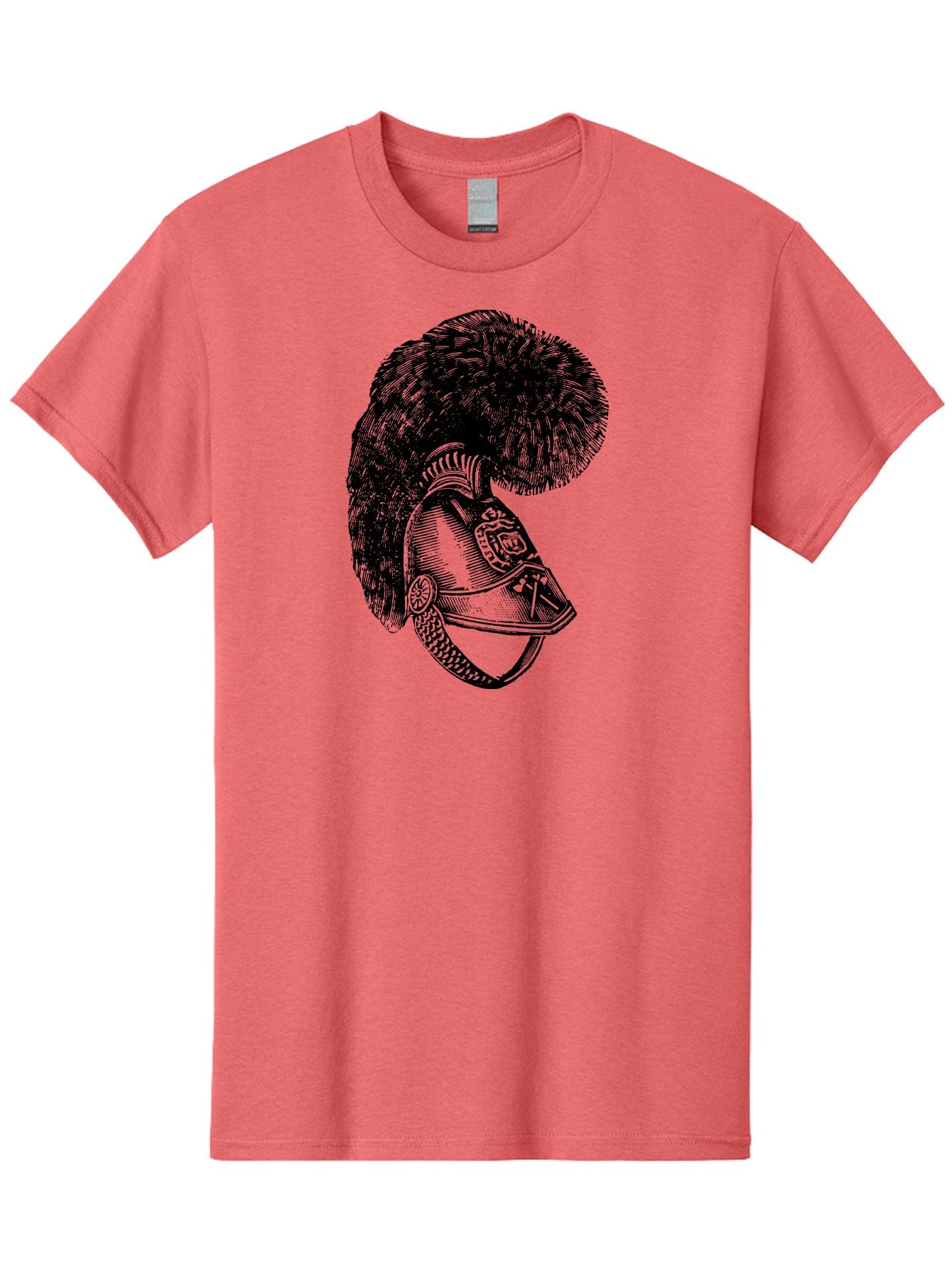 Helmet-With-Plume Men'S Graphic Tee, 100% Cotton, Comfortable Casual Summer Wear, Machine Washable, Medieval Knight Helmet, Metal Armor, Feathered Crest, Vintage Design, Warrior'S Gear, Historical Illustration, Ornate Details, Aad541 12