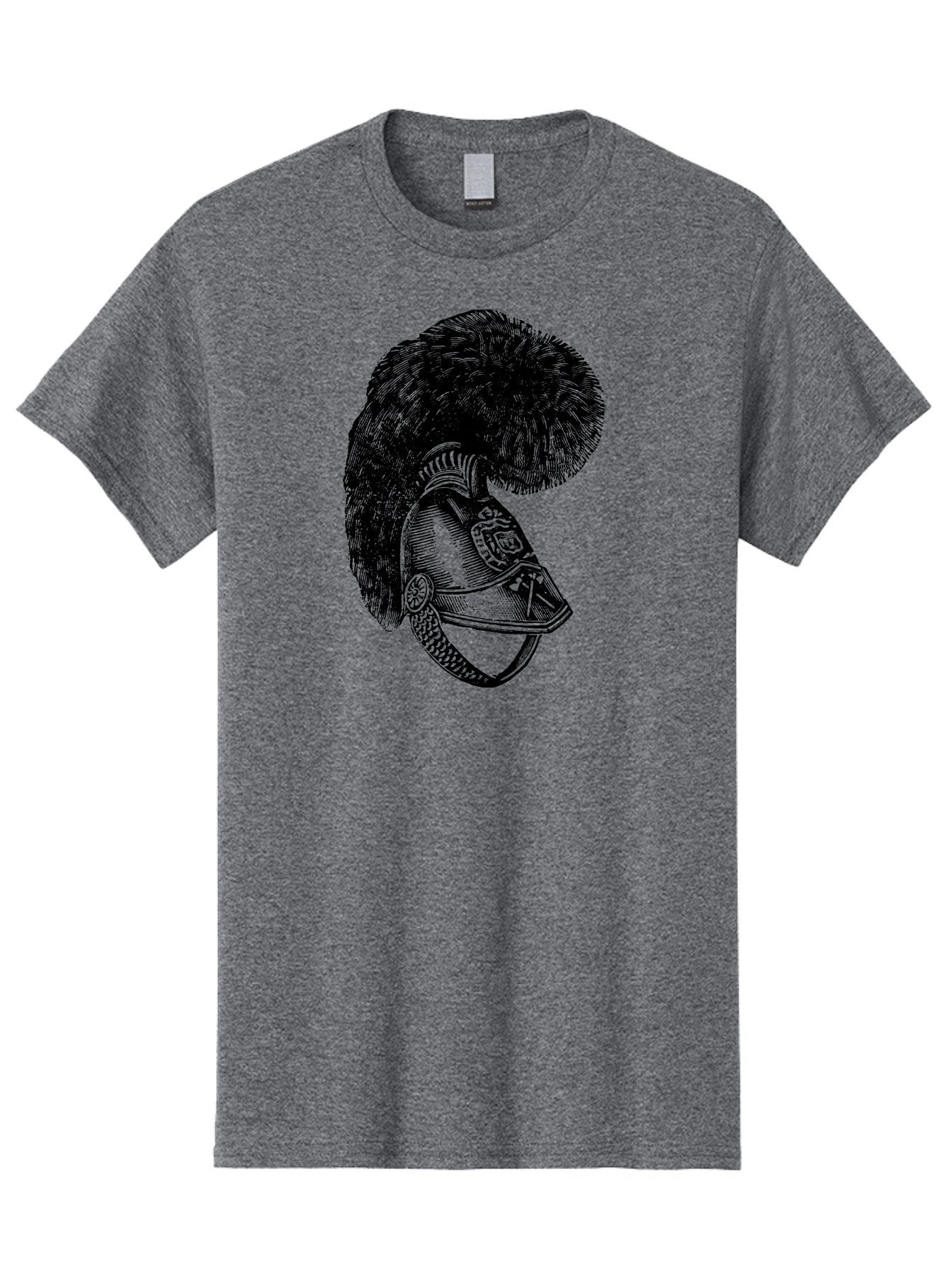 Helmet-With-Plume Men'S Graphic Tee, 100% Cotton, Comfortable Casual Summer Wear, Machine Washable, Medieval Knight Helmet, Metal Armor, Feathered Crest, Vintage Design, Warrior'S Gear, Historical Illustration, Ornate Details, Aad541 15