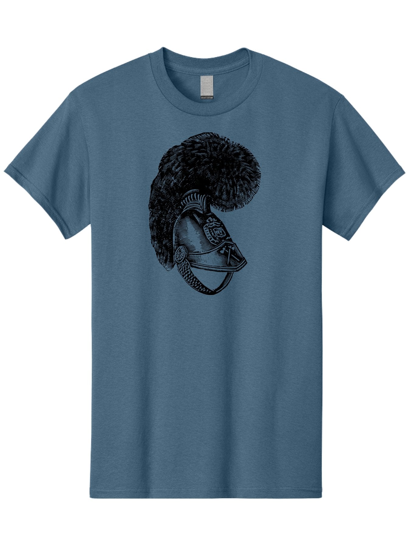 Helmet-With-Plume Men'S Graphic Tee, 100% Cotton, Comfortable Casual Summer Wear, Machine Washable, Medieval Knight Helmet, Metal Armor, Feathered Crest, Vintage Design, Warrior'S Gear, Historical Illustration, Ornate Details, Aad541 5
