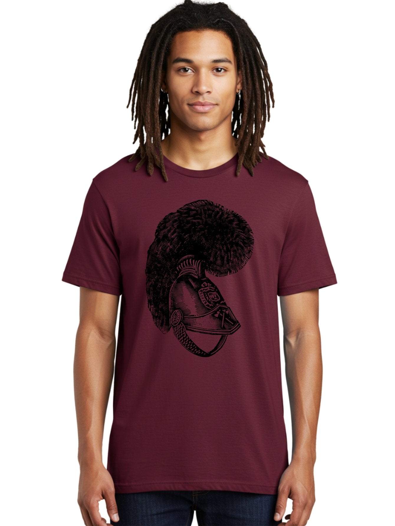 Helmet-With-Plume Men'S Graphic Tee, 100% Cotton, Comfortable Casual Summer Wear, Machine Washable, Medieval Knight Helmet, Metal Armor, Feathered Crest, Vintage Design, Warrior'S Gear, Historical Illustration, Ornate Details, Aad541 19