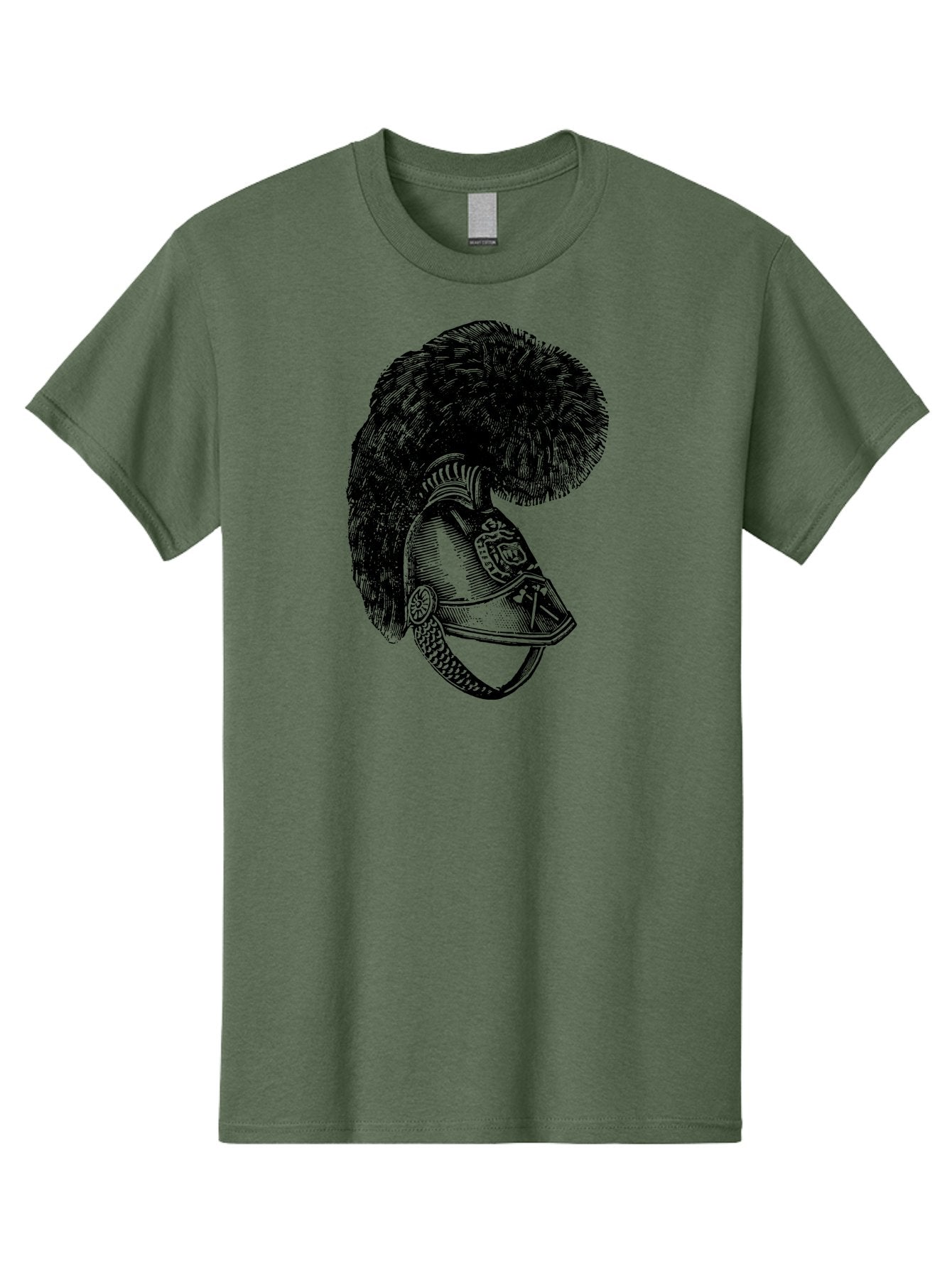 Helmet-With-Plume Men'S Graphic Tee, 100% Cotton, Comfortable Casual Summer Wear, Machine Washable, Medieval Knight Helmet, Metal Armor, Feathered Crest, Vintage Design, Warrior'S Gear, Historical Illustration, Ornate Details, Aad541