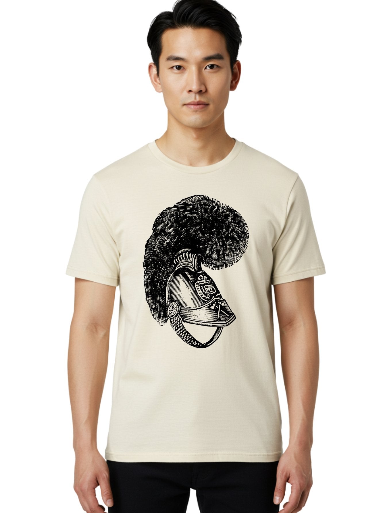Helmet-With-Plume Men'S Graphic Tee, 100% Cotton, Comfortable Casual Summer Wear, Machine Washable, Medieval Knight Helmet, Metal Armor, Feathered Crest, Vintage Design, Warrior'S Gear, Historical Illustration, Ornate Details, Aad541 29