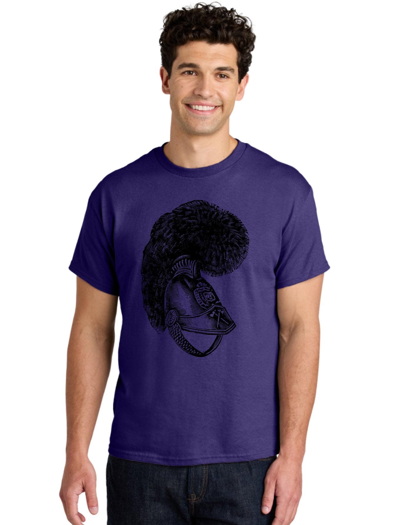 Helmet-With-Plume Men'S Graphic Tee, 100% Cotton, Comfortable Casual Summer Wear, Machine Washable, Medieval Knight Helmet, Metal Armor, Feathered Crest, Vintage Design, Warrior'S Gear, Historical Illustration, Ornate Details, Aad541 18