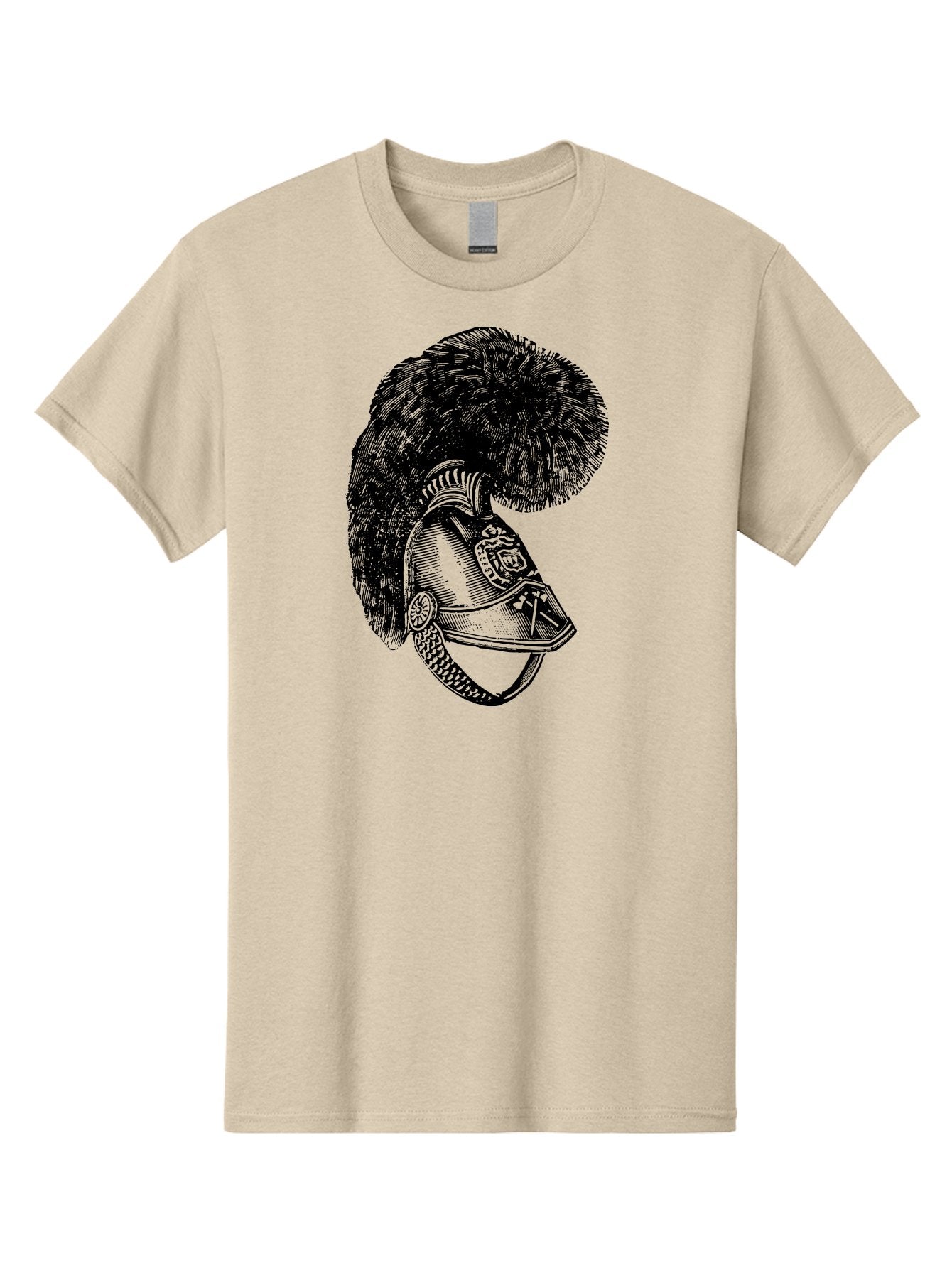 Helmet-With-Plume Men'S Graphic Tee, 100% Cotton, Comfortable Casual Summer Wear, Machine Washable, Medieval Knight Helmet, Metal Armor, Feathered Crest, Vintage Design, Warrior'S Gear, Historical Illustration, Ornate Details, Aad541 10