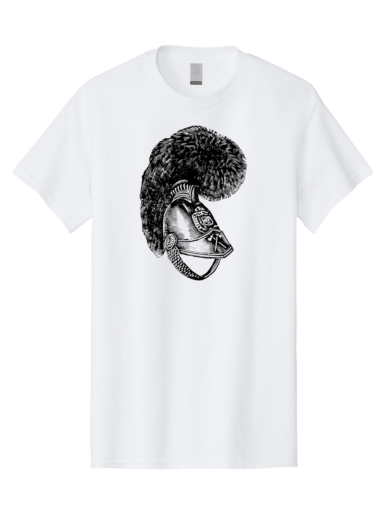 Helmet-With-Plume Men'S Graphic Tee, 100% Cotton, Comfortable Casual Summer Wear, Machine Washable, Medieval Knight Helmet, Metal Armor, Feathered Crest, Vintage Design, Warrior'S Gear, Historical Illustration, Ornate Details, Aad541 25