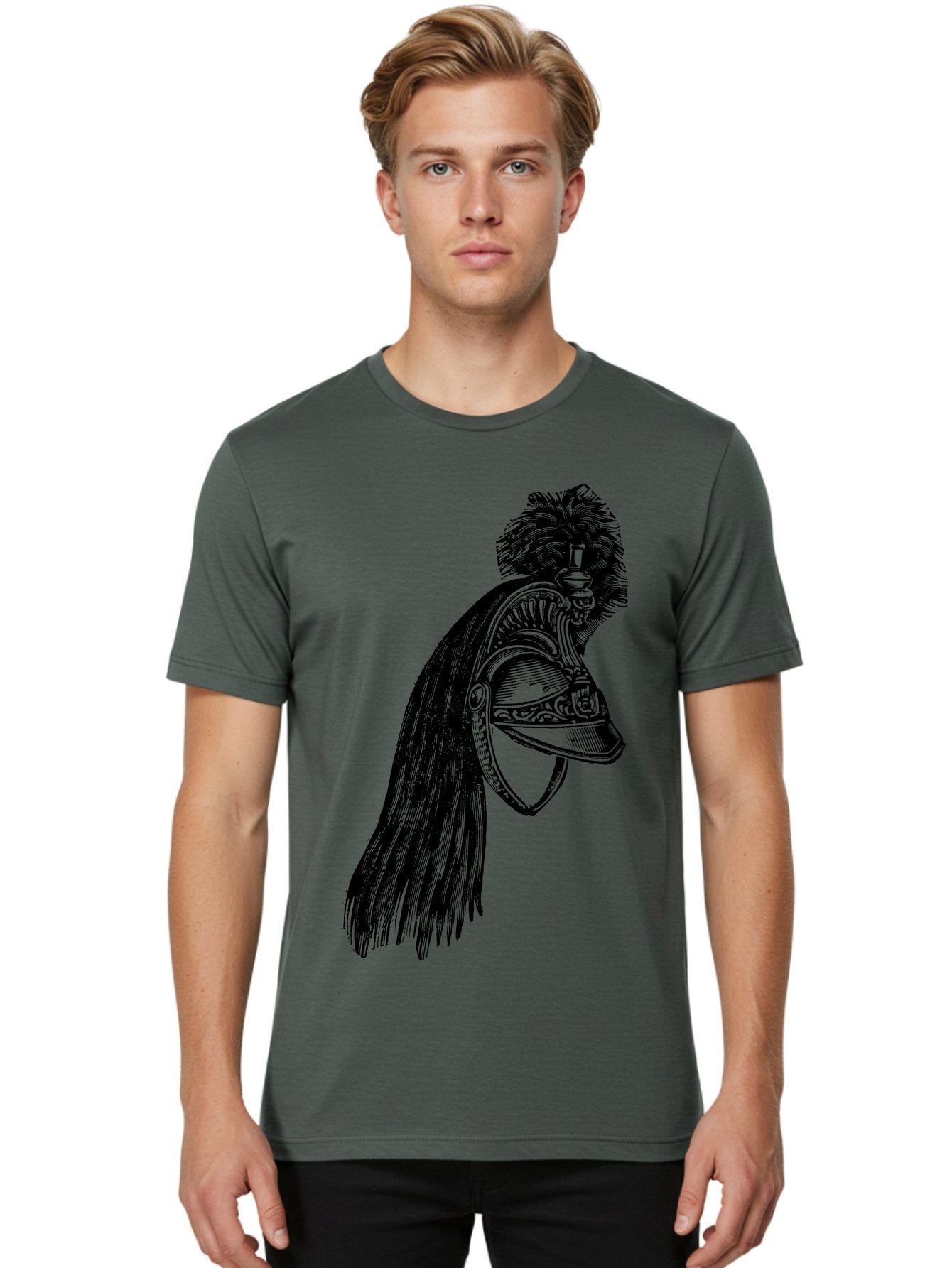 Helmet Men'S Graphic Tee, 100% Cotton, Comfortable Casual Summer Wear, Machine Washable, Vintage Helmet, Feathered Plume, Military Headgear, Historical Armor, Ornate Design, Classical Illustration, Detailed Artwork, Historical Reenactment, Aad542 26