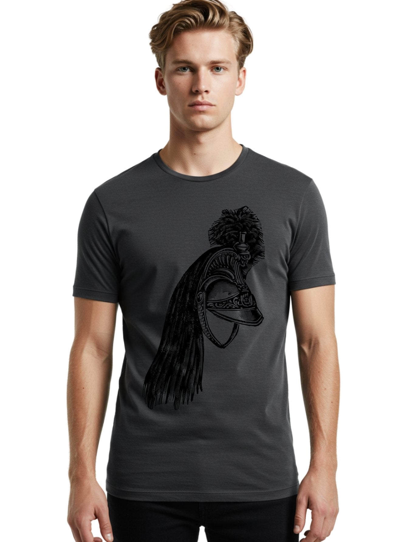 Helmet Men'S Graphic Tee, 100% Cotton, Comfortable Casual Summer Wear, Machine Washable, Vintage Helmet, Feathered Plume, Military Headgear, Historical Armor, Ornate Design, Classical Illustration, Detailed Artwork, Historical Reenactment, Aad542 21
