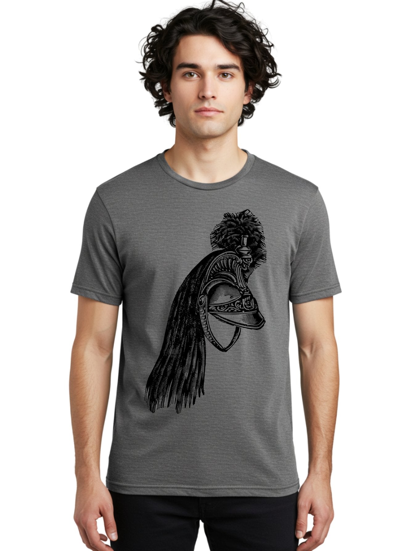 Helmet Men'S Graphic Tee, 100% Cotton, Comfortable Casual Summer Wear, Machine Washable, Vintage Helmet, Feathered Plume, Military Headgear, Historical Armor, Ornate Design, Classical Illustration, Detailed Artwork, Historical Reenactment, Aad542 23