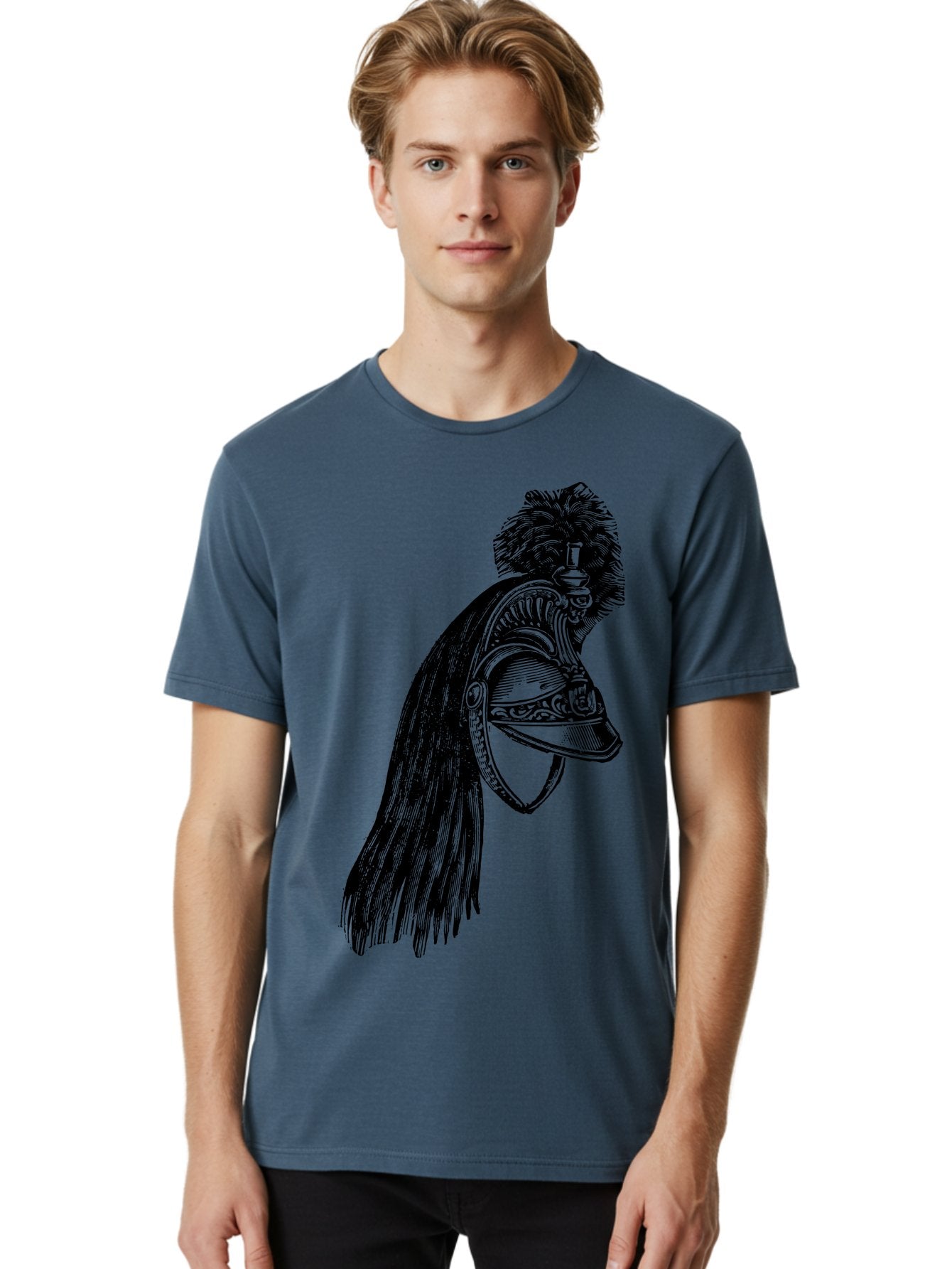 Helmet Men'S Graphic Tee, 100% Cotton, Comfortable Casual Summer Wear, Machine Washable, Vintage Helmet, Feathered Plume, Military Headgear, Historical Armor, Ornate Design, Classical Illustration, Detailed Artwork, Historical Reenactment, Aad542 17