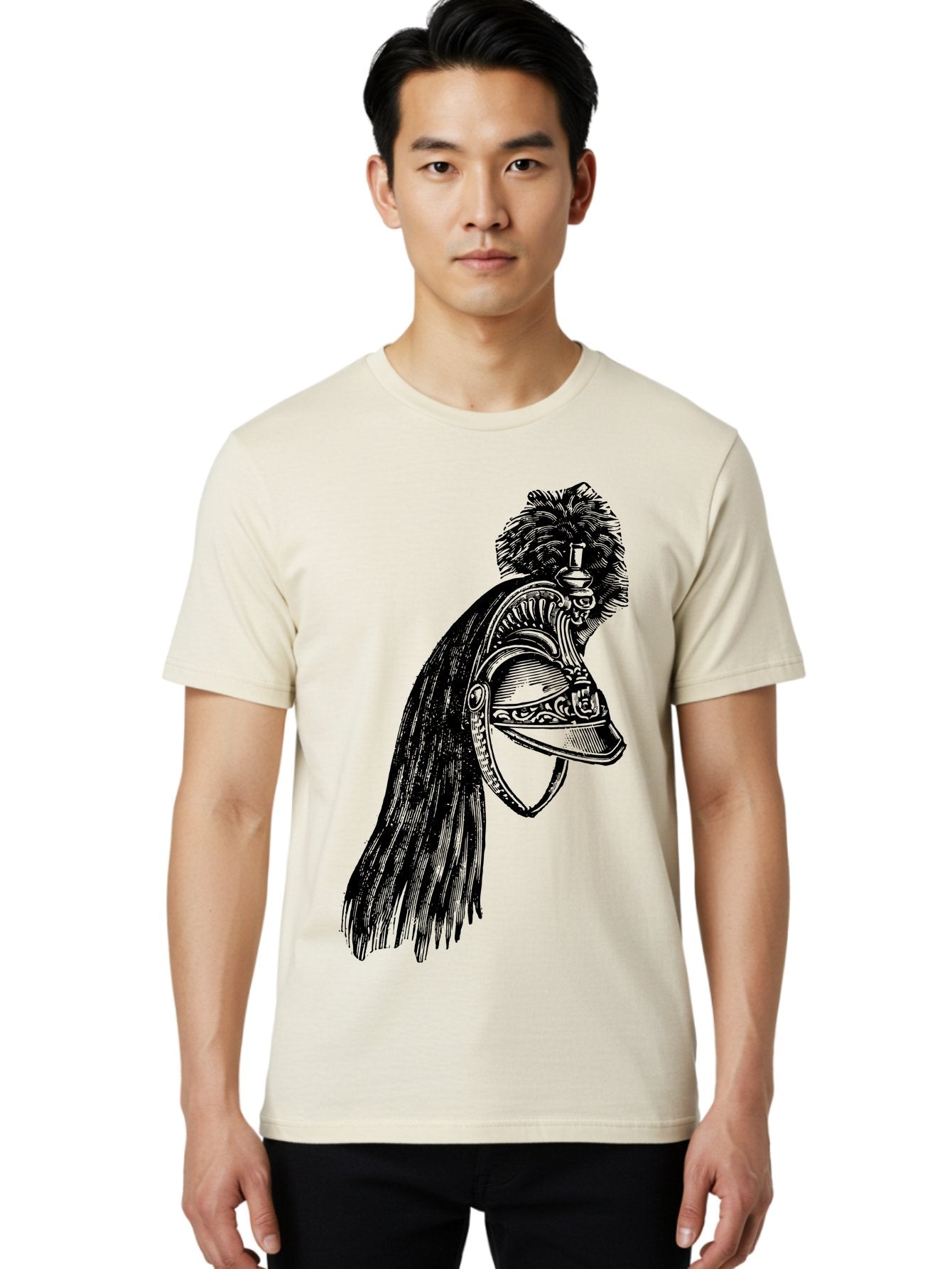 Helmet Men'S Graphic Tee, 100% Cotton, Comfortable Casual Summer Wear, Machine Washable, Vintage Helmet, Feathered Plume, Military Headgear, Historical Armor, Ornate Design, Classical Illustration, Detailed Artwork, Historical Reenactment, Aad542 22