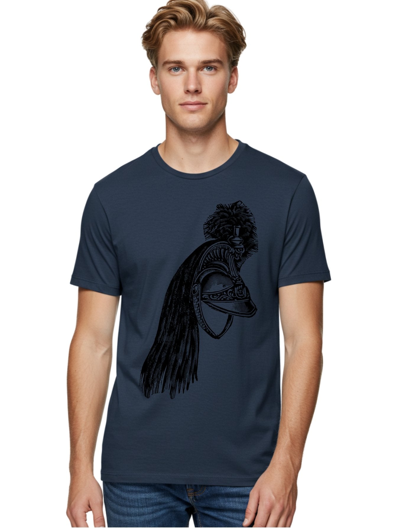 Helmet Men'S Graphic Tee, 100% Cotton, Comfortable Casual Summer Wear, Machine Washable, Vintage Helmet, Feathered Plume, Military Headgear, Historical Armor, Ornate Design, Classical Illustration, Detailed Artwork, Historical Reenactment, Aad542 18