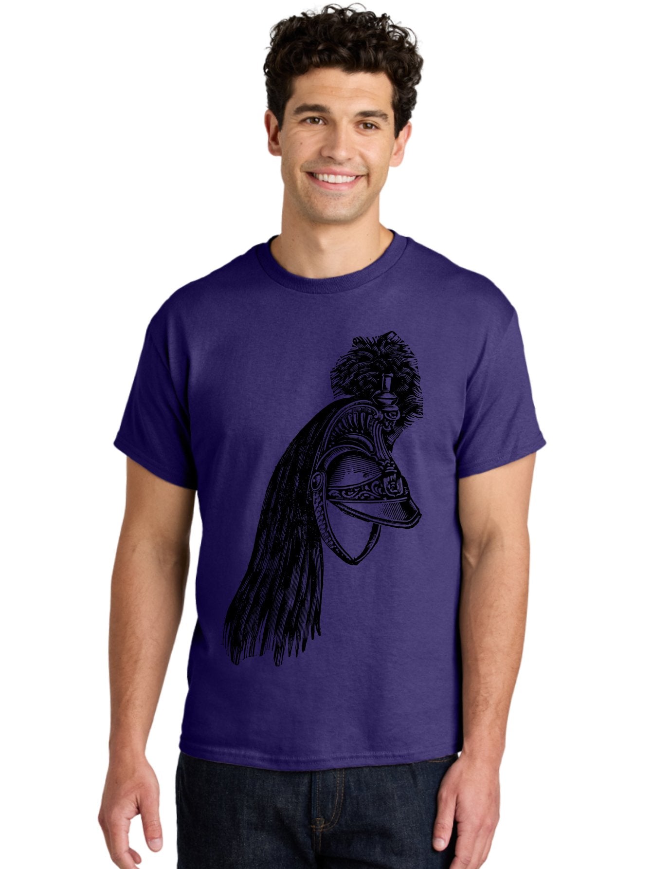 Helmet Men'S Graphic Tee, 100% Cotton, Comfortable Casual Summer Wear, Machine Washable, Vintage Helmet, Feathered Plume, Military Headgear, Historical Armor, Ornate Design, Classical Illustration, Detailed Artwork, Historical Reenactment, Aad542 25