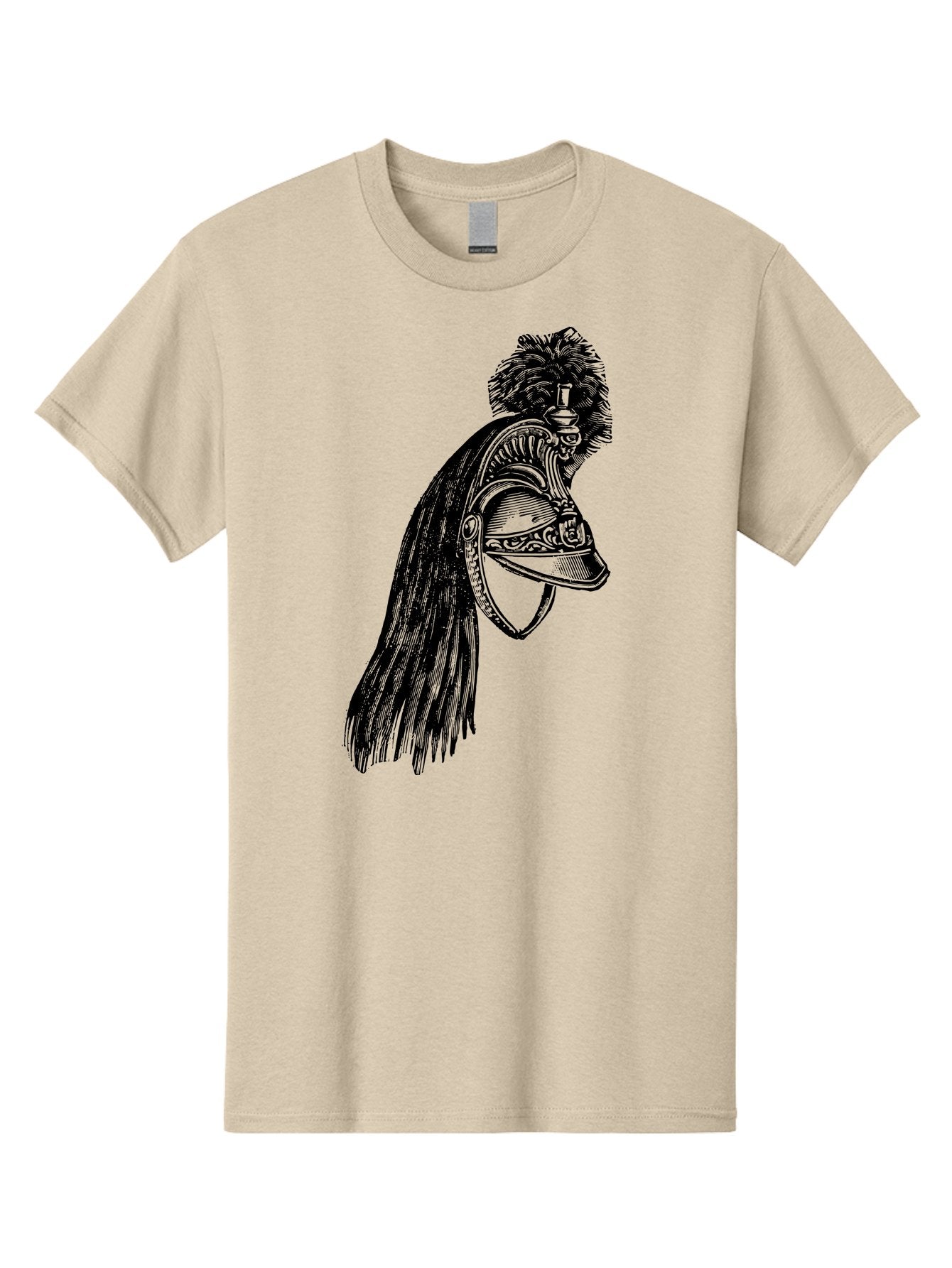 Helmet Men'S Graphic Tee, 100% Cotton, Comfortable Casual Summer Wear, Machine Washable, Vintage Helmet, Feathered Plume, Military Headgear, Historical Armor, Ornate Design, Classical Illustration, Detailed Artwork, Historical Reenactment, Aad542