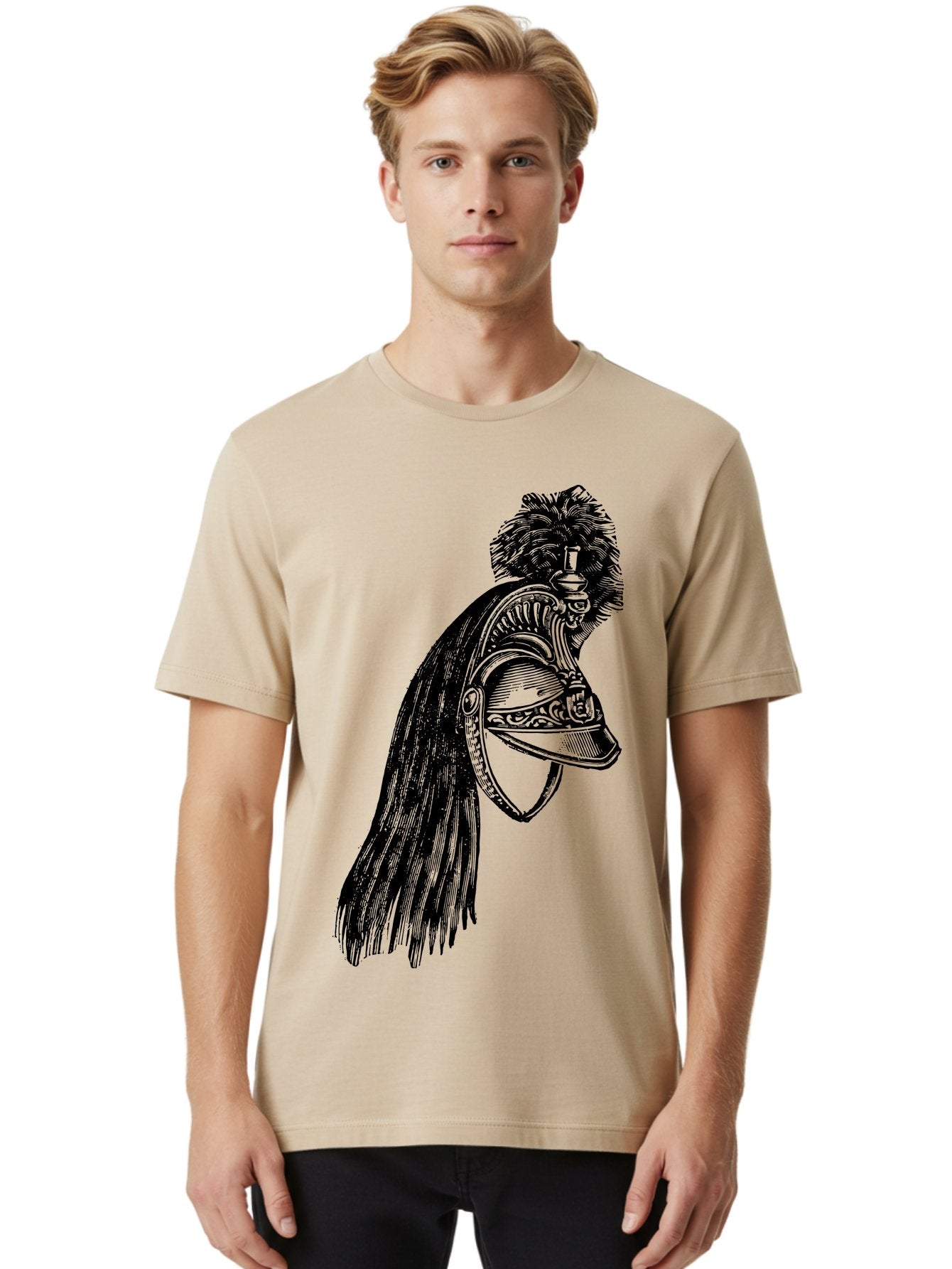 Helmet Men'S Graphic Tee, 100% Cotton, Comfortable Casual Summer Wear, Machine Washable, Vintage Helmet, Feathered Plume, Military Headgear, Historical Armor, Ornate Design, Classical Illustration, Detailed Artwork, Historical Reenactment, Aad542 19
