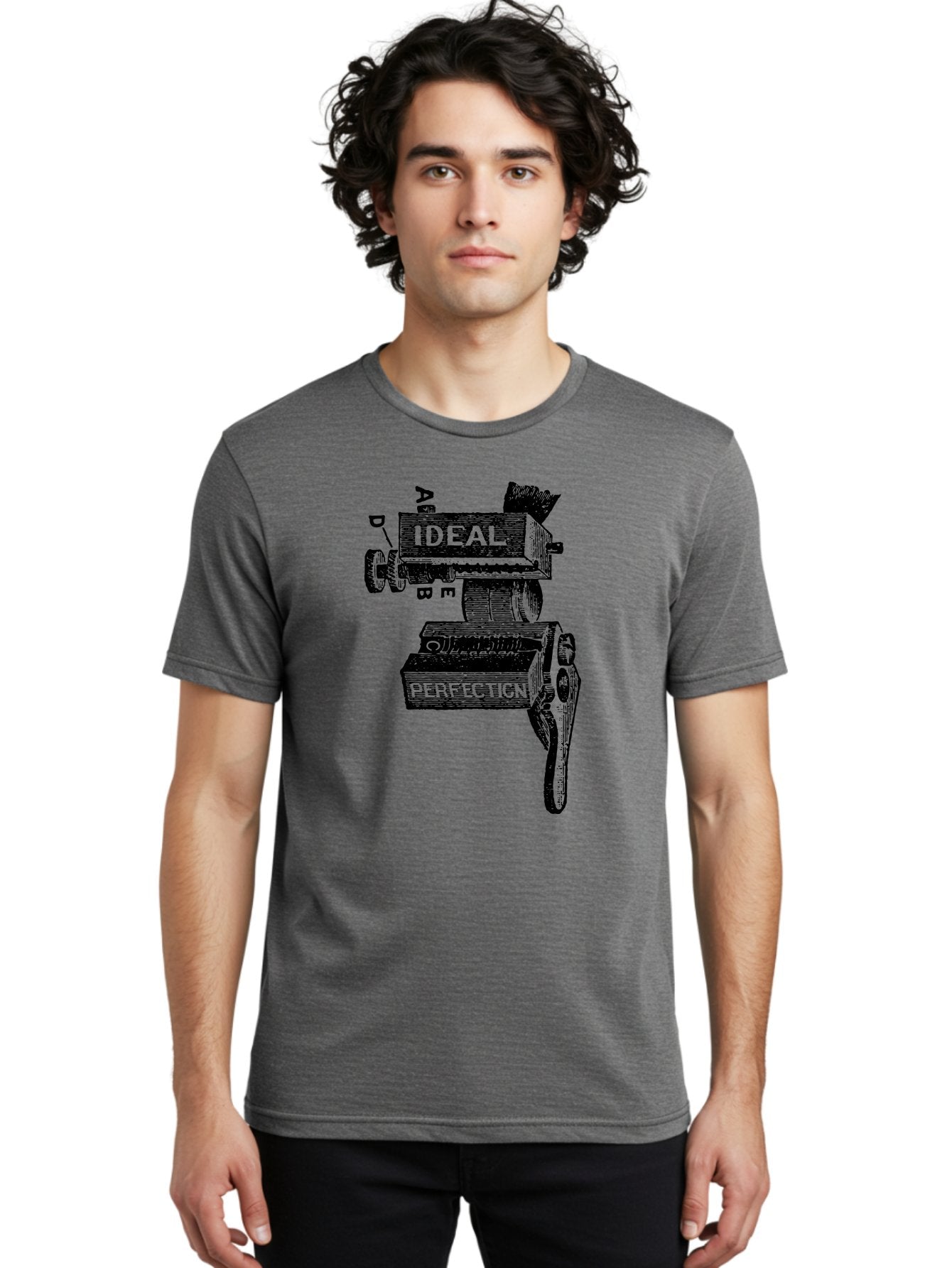 Ideal-And-Perfection-Lathe Men'S Graphic Tee, 100% Cotton, Comfortable Casual Summer Wear, Machine Washable, Ideal, Perfection, Old Machinery, Vintage Industrial, Metalwork, Mechanical Parts, Distressed Texture, Typography Art, Abc Letters, Aad544 25