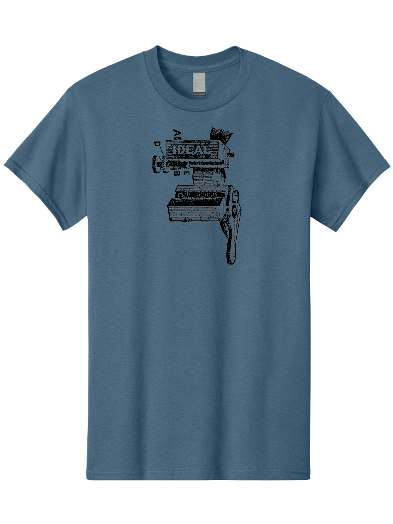 Ideal-And-Perfection-Lathe Men'S Graphic Tee, 100% Cotton, Comfortable Casual Summer Wear, Machine Washable, Ideal, Perfection, Old Machinery, Vintage Industrial, Metalwork, Mechanical Parts, Distressed Texture, Typography Art, Abc Letters, Aad544