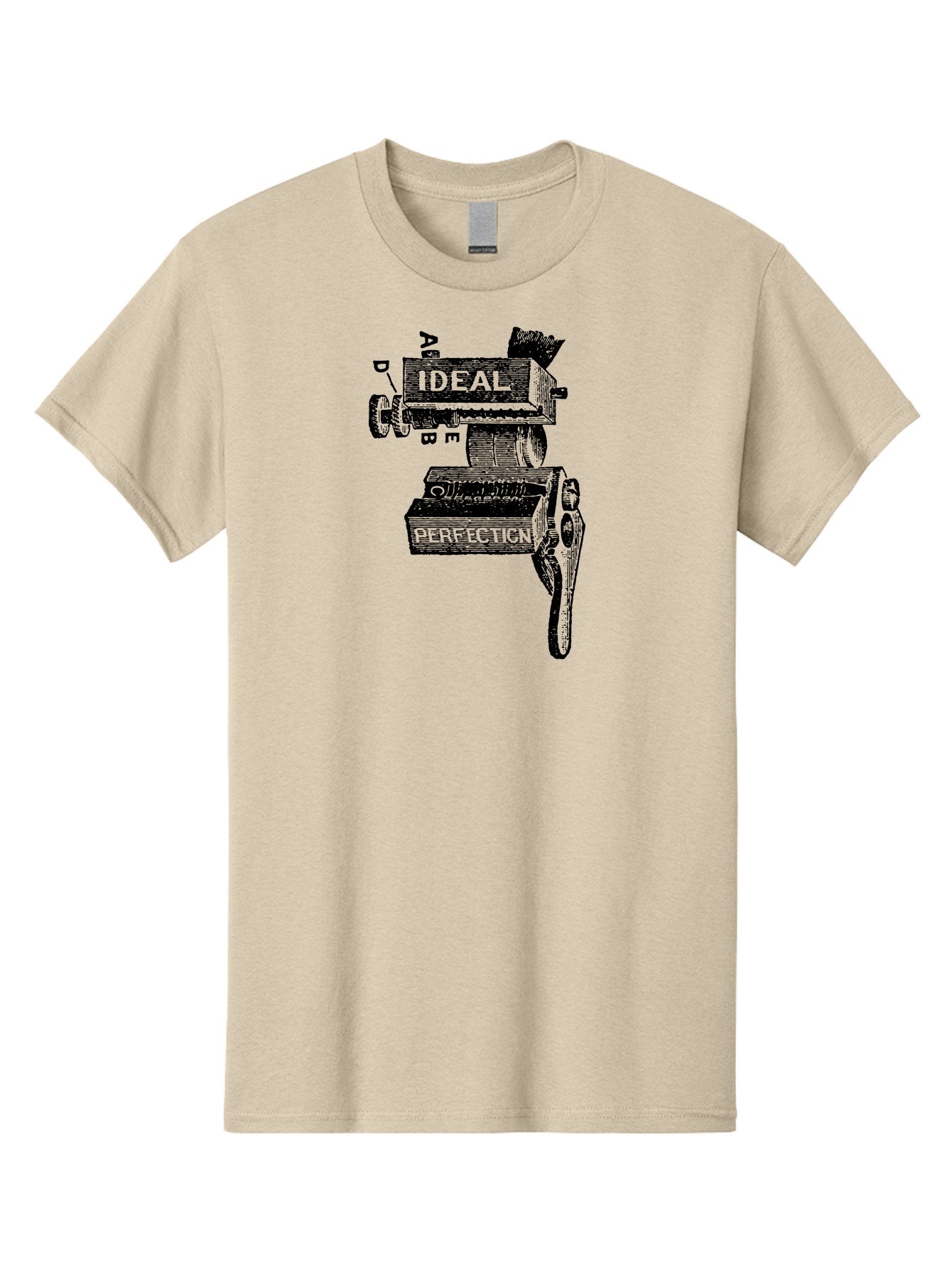 Ideal-And-Perfection-Lathe Men'S Graphic Tee, 100% Cotton, Comfortable Casual Summer Wear, Machine Washable, Ideal, Perfection, Old Machinery, Vintage Industrial, Metalwork, Mechanical Parts, Distressed Texture, Typography Art, Abc Letters, Aad544