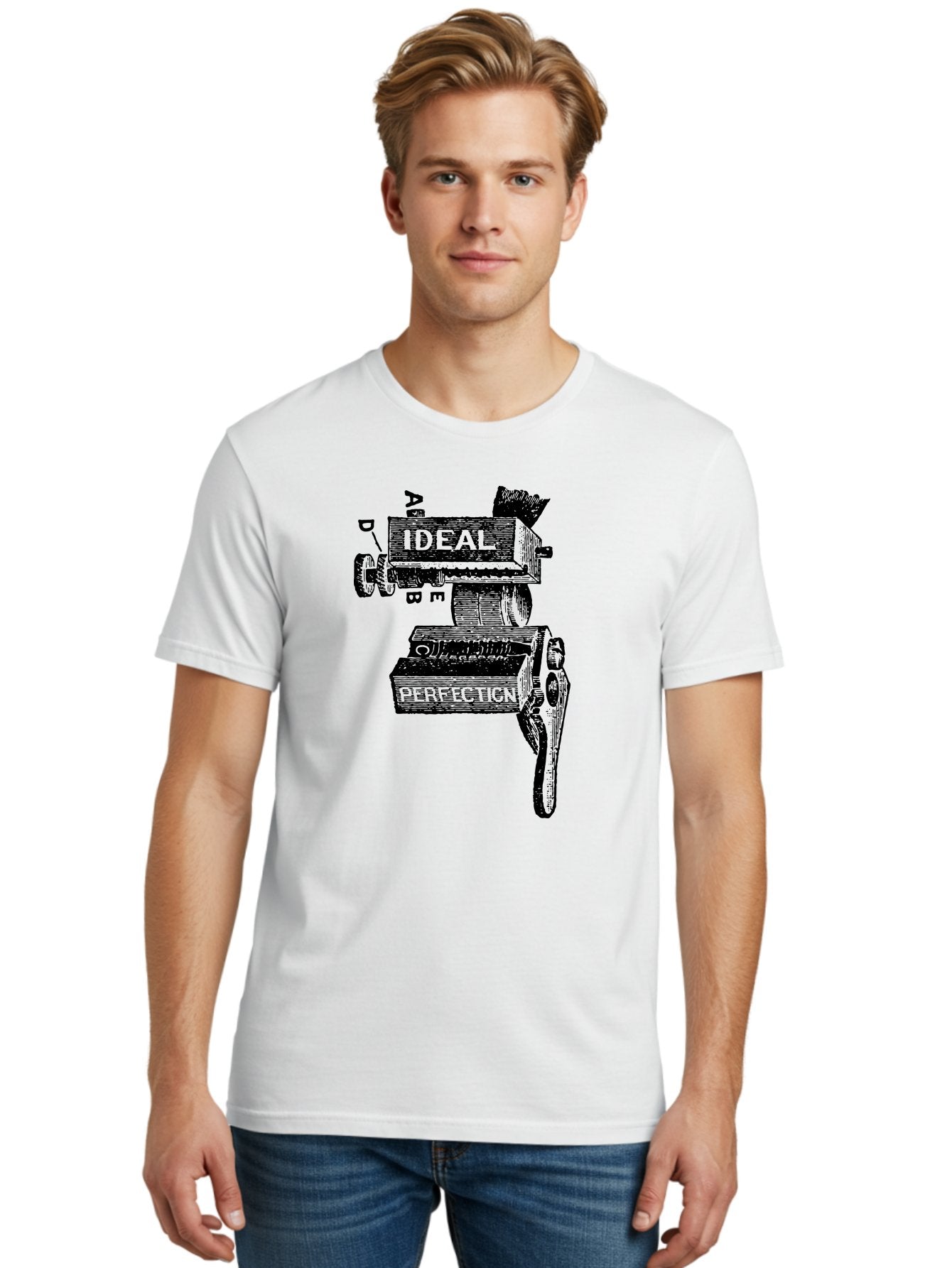Ideal-And-Perfection-Lathe Men'S Graphic Tee, 100% Cotton, Comfortable Casual Summer Wear, Machine Washable, Ideal, Perfection, Old Machinery, Vintage Industrial, Metalwork, Mechanical Parts, Distressed Texture, Typography Art, Abc Letters, Aad544 22